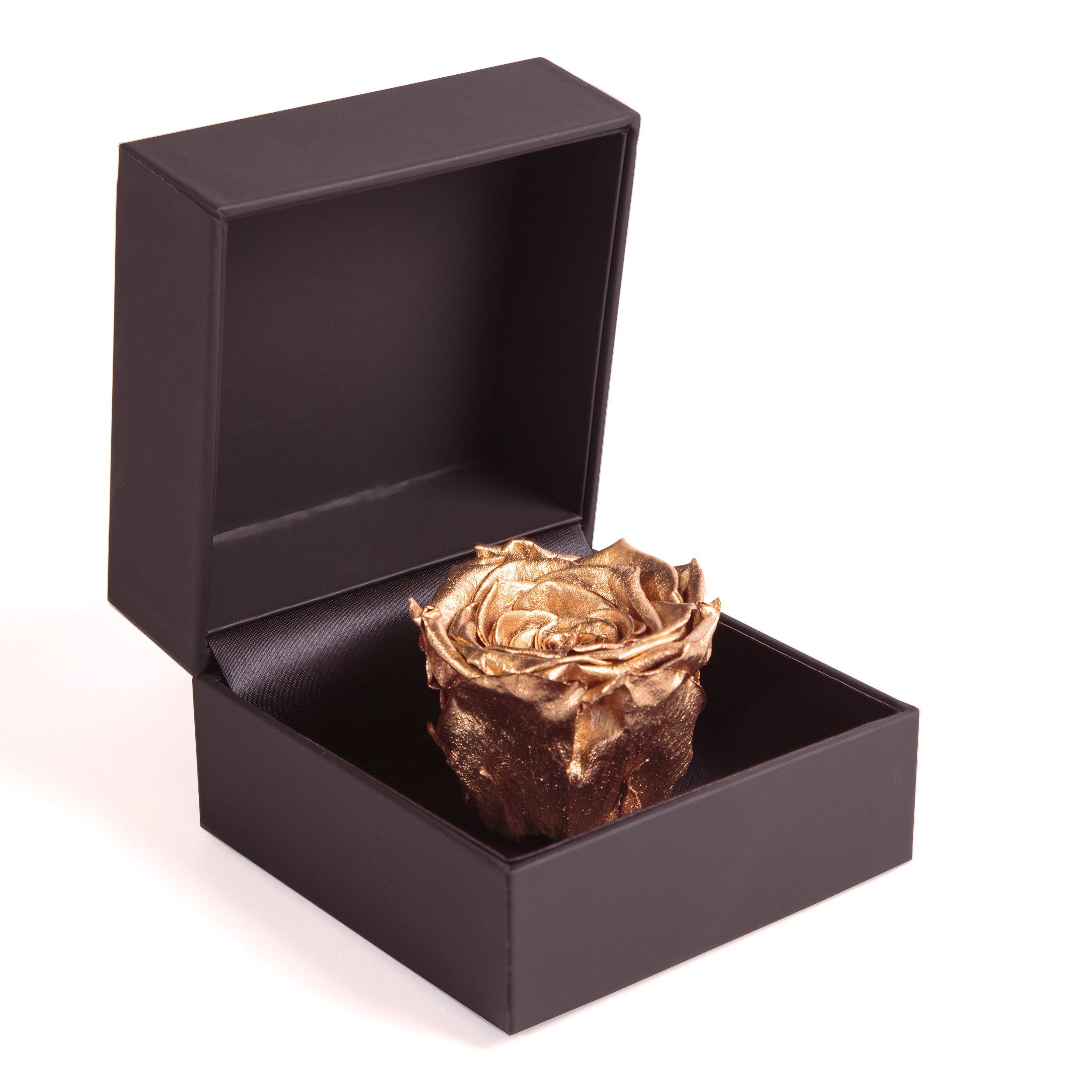 Kunstblume Rosenbox Ringbox Groß Infinity Rose konserviert in Box Ringdose Rose, ROSEMARIE SCHULZ Heidelberg, Höhe 9 cm, Langlebige Rose Gold
