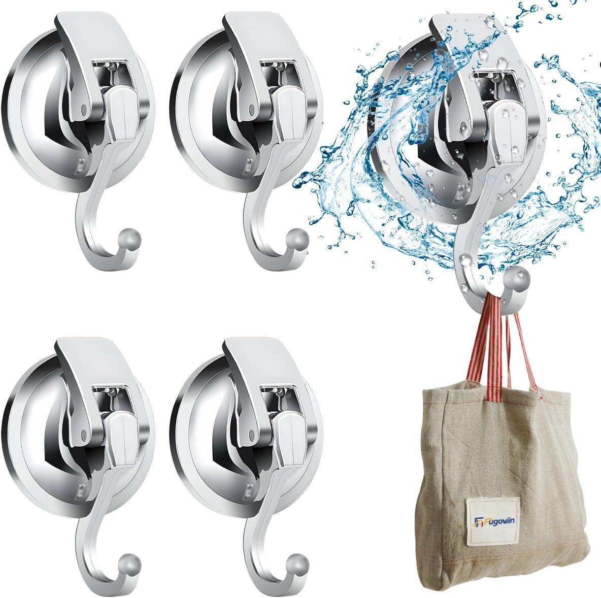 BlingBin Wandhaken 4 Pack Saugnapf Haken Handtuchhalter Ohne Bohren, Badezimmer, (4er Set, 4-St., 4pcs), Extra Stark für Küche, Badezimmer, Wohnmobil, Büro und Schlafzimmer