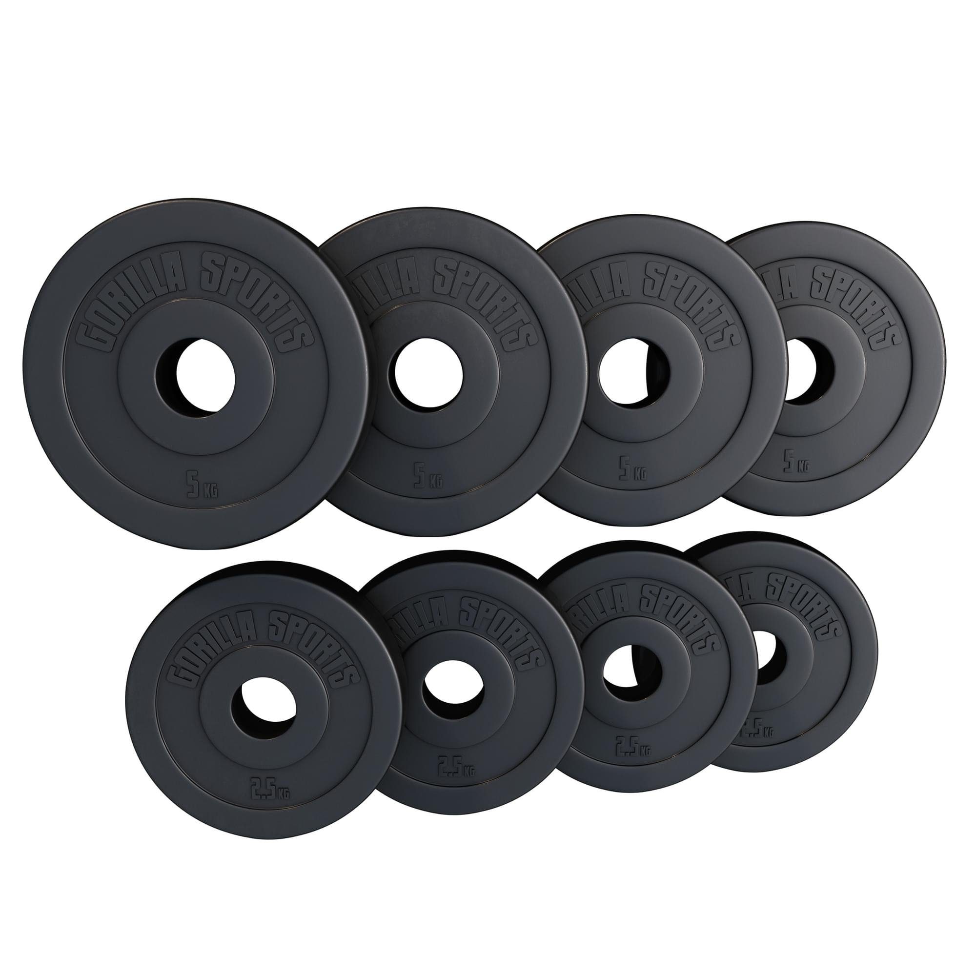 GORILLA SPORTS Hantelscheiben Olympia, 1,25kg - 30kg Gewichte, Einzeln / Set, 50mm, aus Kunststoff Set 30 kg (4x2.5, 4x5 )