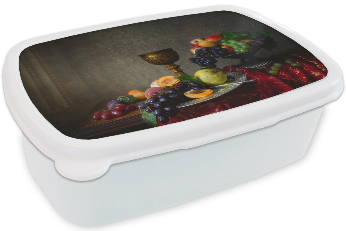 MuchoWow Lunchbox Rustikal Stilleben (2-tlg), für und - Obst Erwachsene, Tisch - - Brotdose, Jungs weiß und - Tasse, Kinder für Brotbox Kunststoff, Mädchen