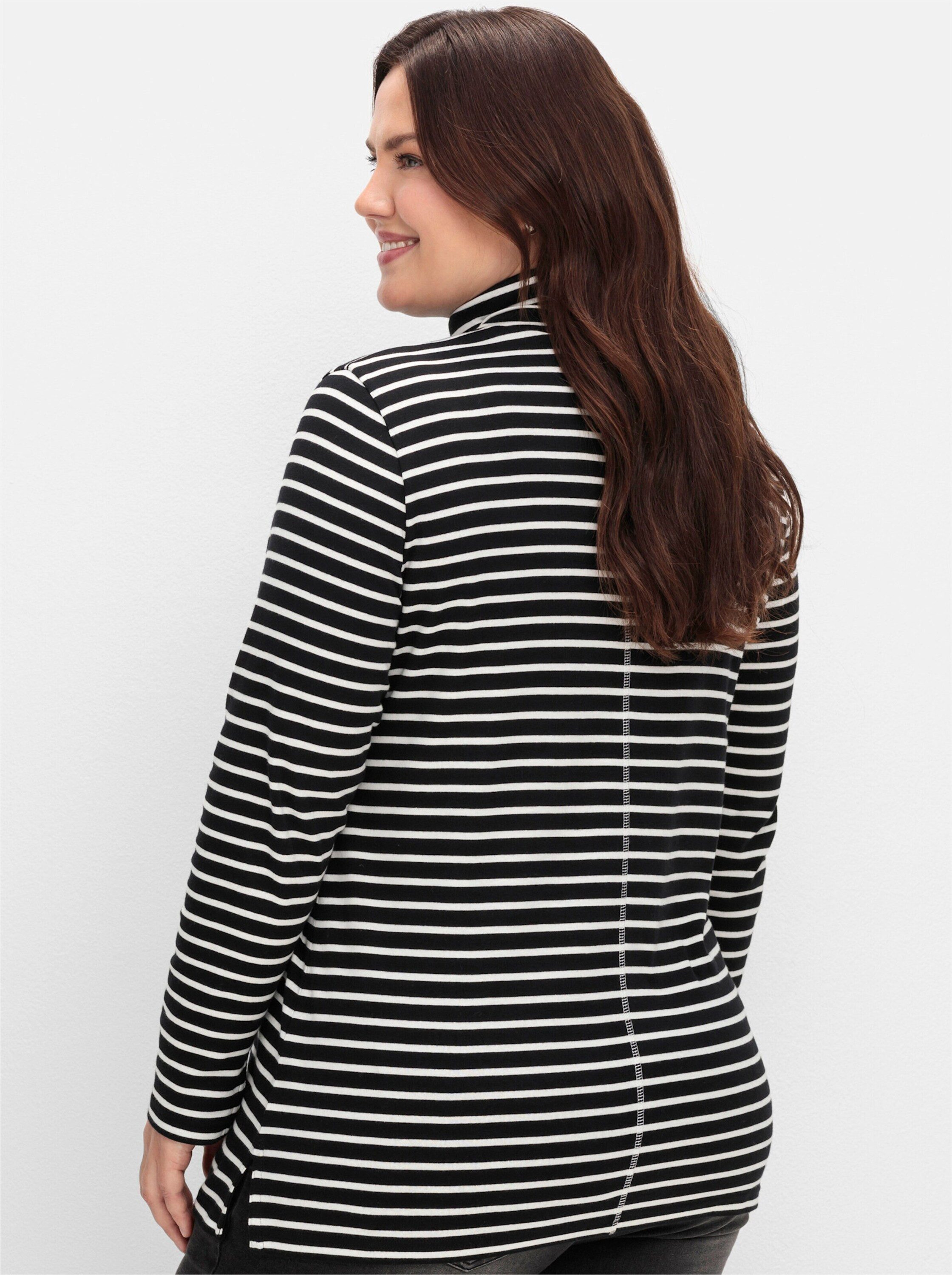 Sheego T-Shirt Rollkragenshirt Langarm in Rippqualität günstig online kaufen