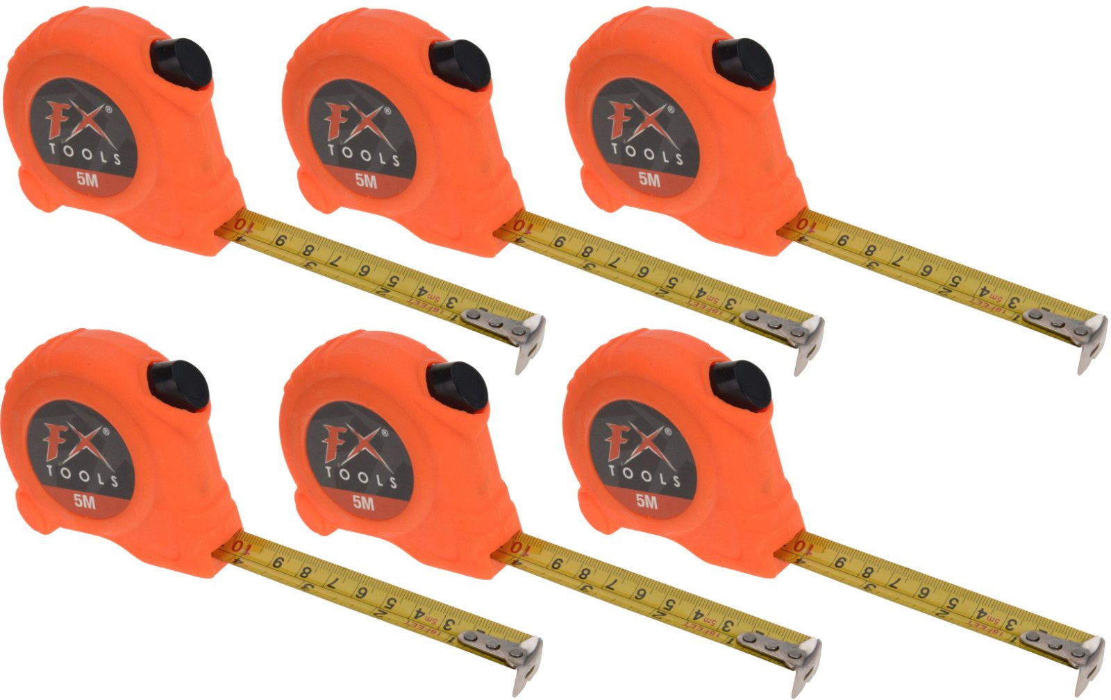 Koopman Rollbandmaß Maßband Autolock 5 Meter Orange/Schwarz 1/3/6 er Set, 6er Set, Maßband, 5m länge, Bandmaß, Gürtelklemme