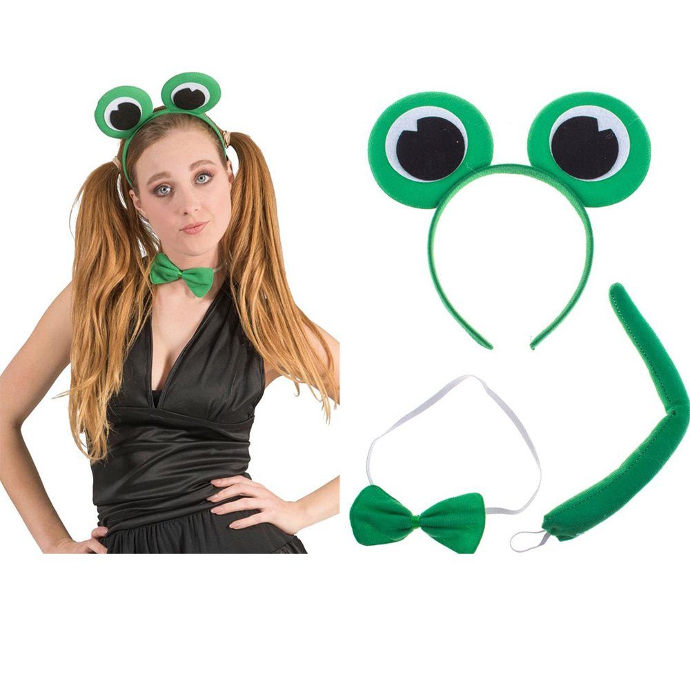 Funny Fashion Kostüm Frosch Set 3-tlg. mit Haarreif - Grün, Tierkostüm