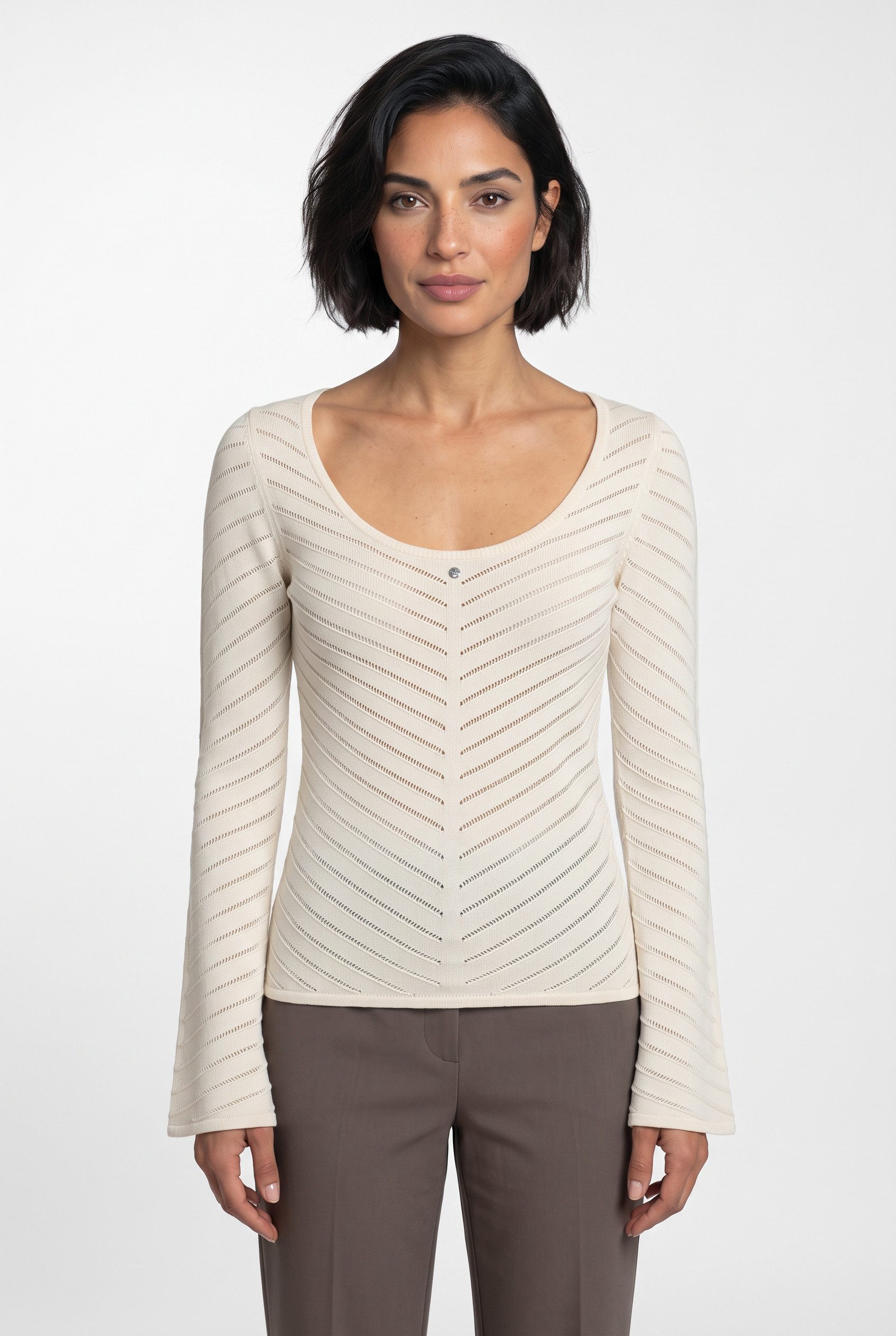 BOSS ORANGE Strickpullover Falonina Premium Damenmode feines Lochstrickmuster in Zick-Zack Struktur, hochwertiger Wollmix