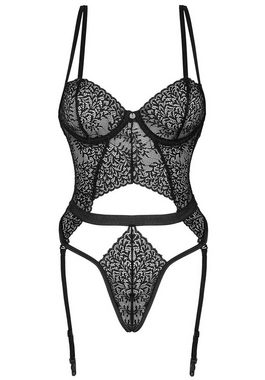 Obsessive Body Yaskana Body mit Strumpfhalter und String - schwarz (1-tlg) transparent