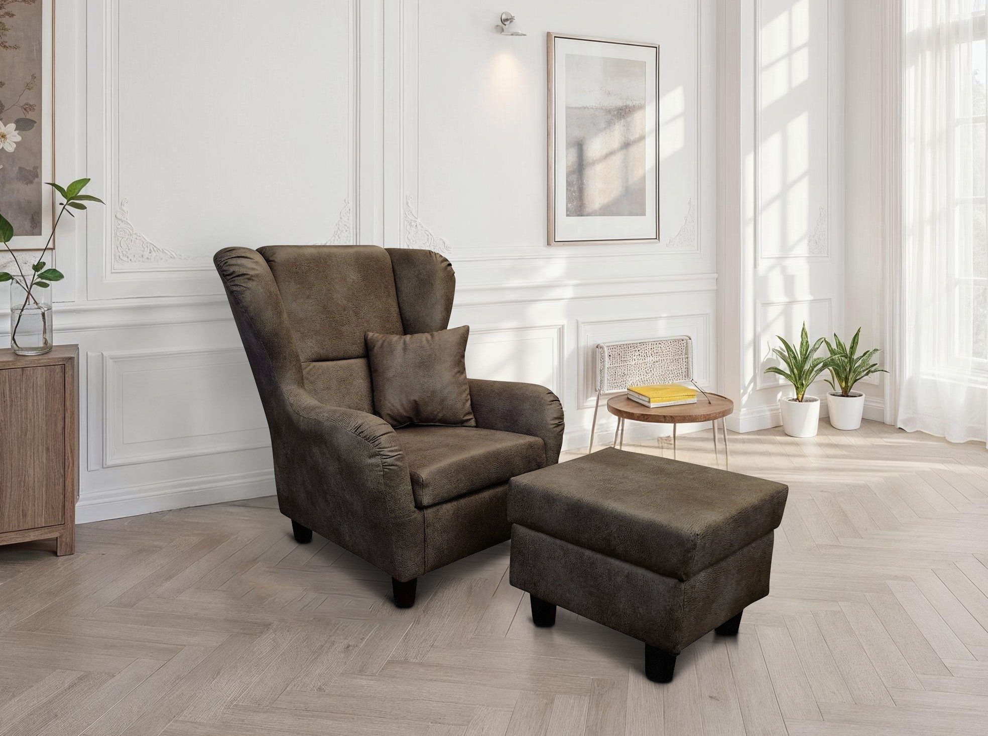 luma-home Ohrensessel 18005 (mit Hocker und Zierkissen, Wellenunterfederung günstig online kaufen