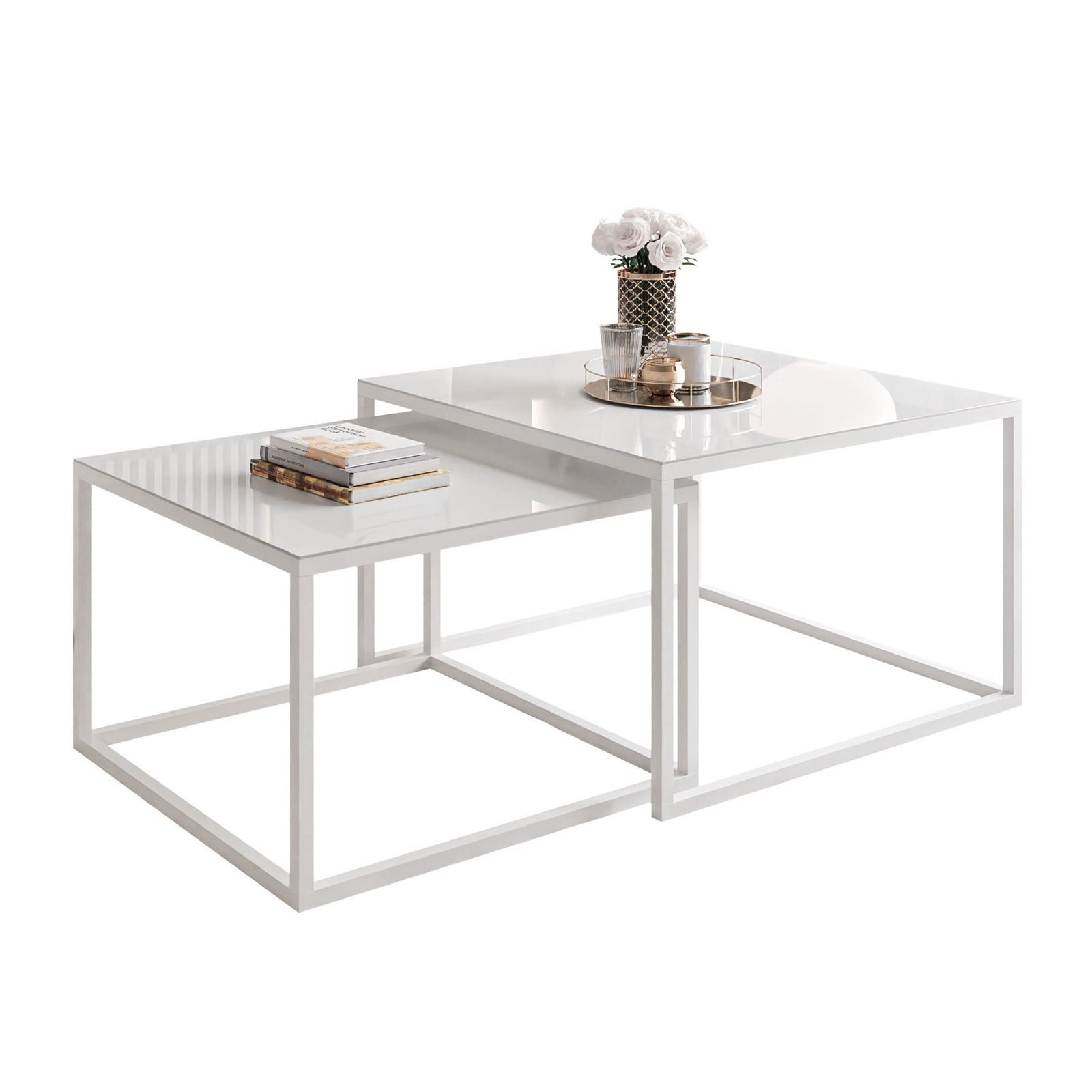 Lookway Couchtisch YOSHI GLASS 2in1 mit schwarzem und weißem Gestell (2er-S günstig online kaufen
