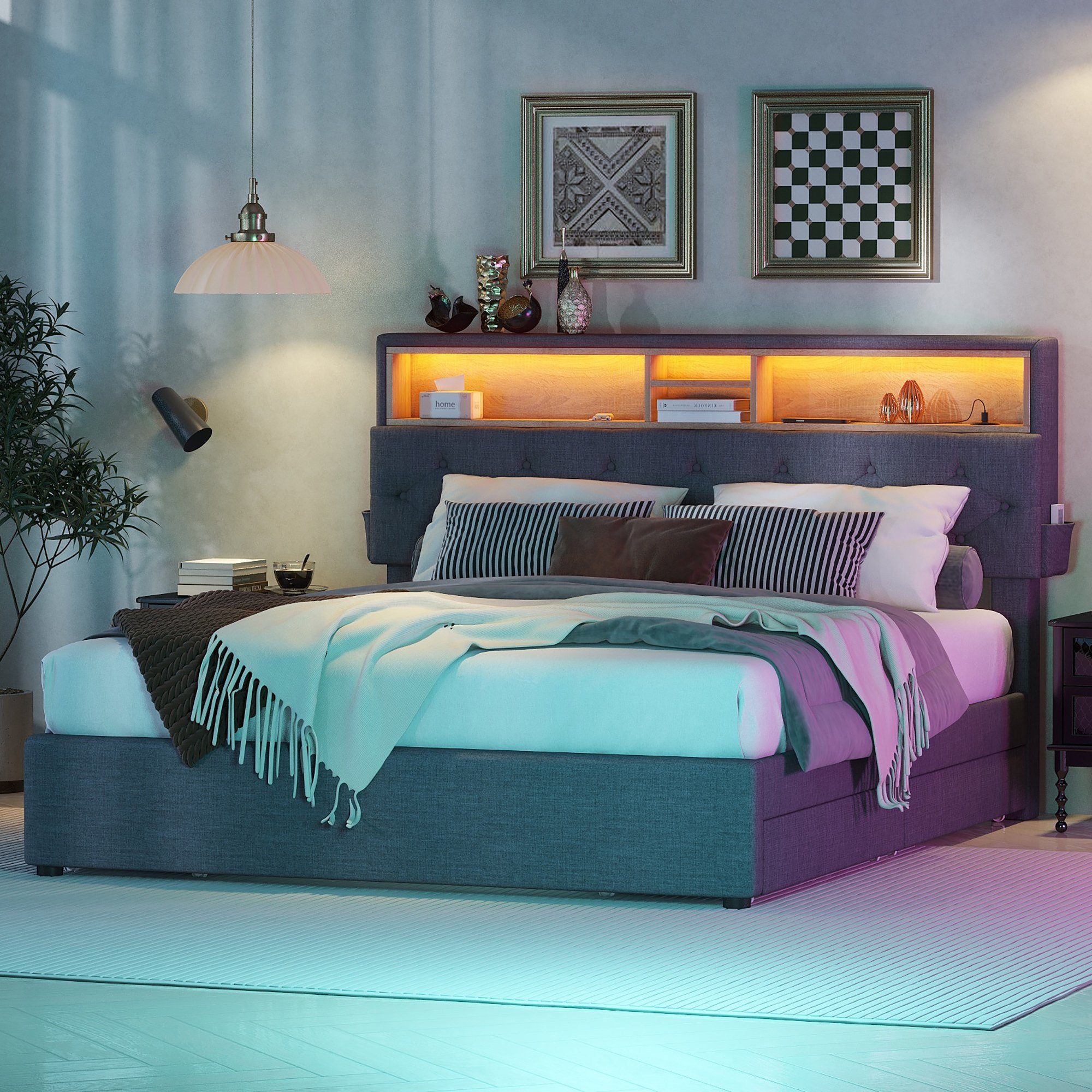 OKWISH Polsterbett Doppelbett Stauraumbett mit Lattenrost günstig online kaufen