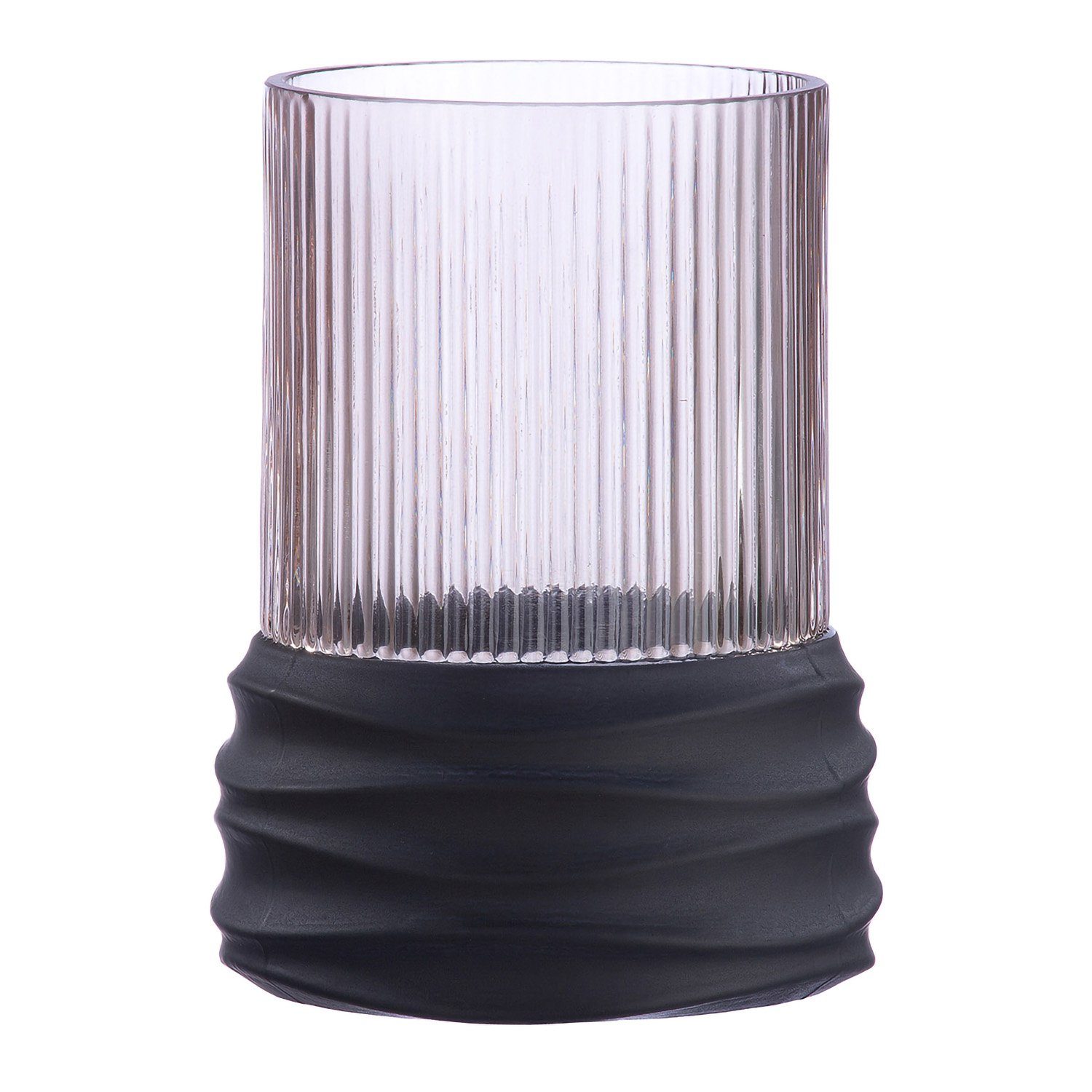 GILDE Dekovase GROOVE Vase - braun - Glas - H. 15cm - Dekovase - Blumenvase (1 Stück), Kleine zylindrische Glasvase - Blumenvase für Tischdeko und Deko Vasen