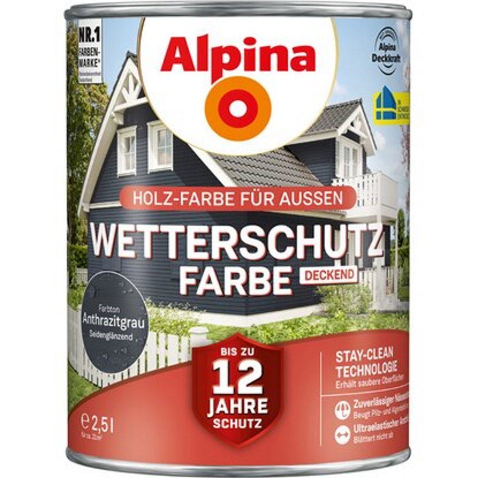 *Alpina* Wetterschutzfarbe »Holzfarbe für außen deckend Anthrazitgrau 2