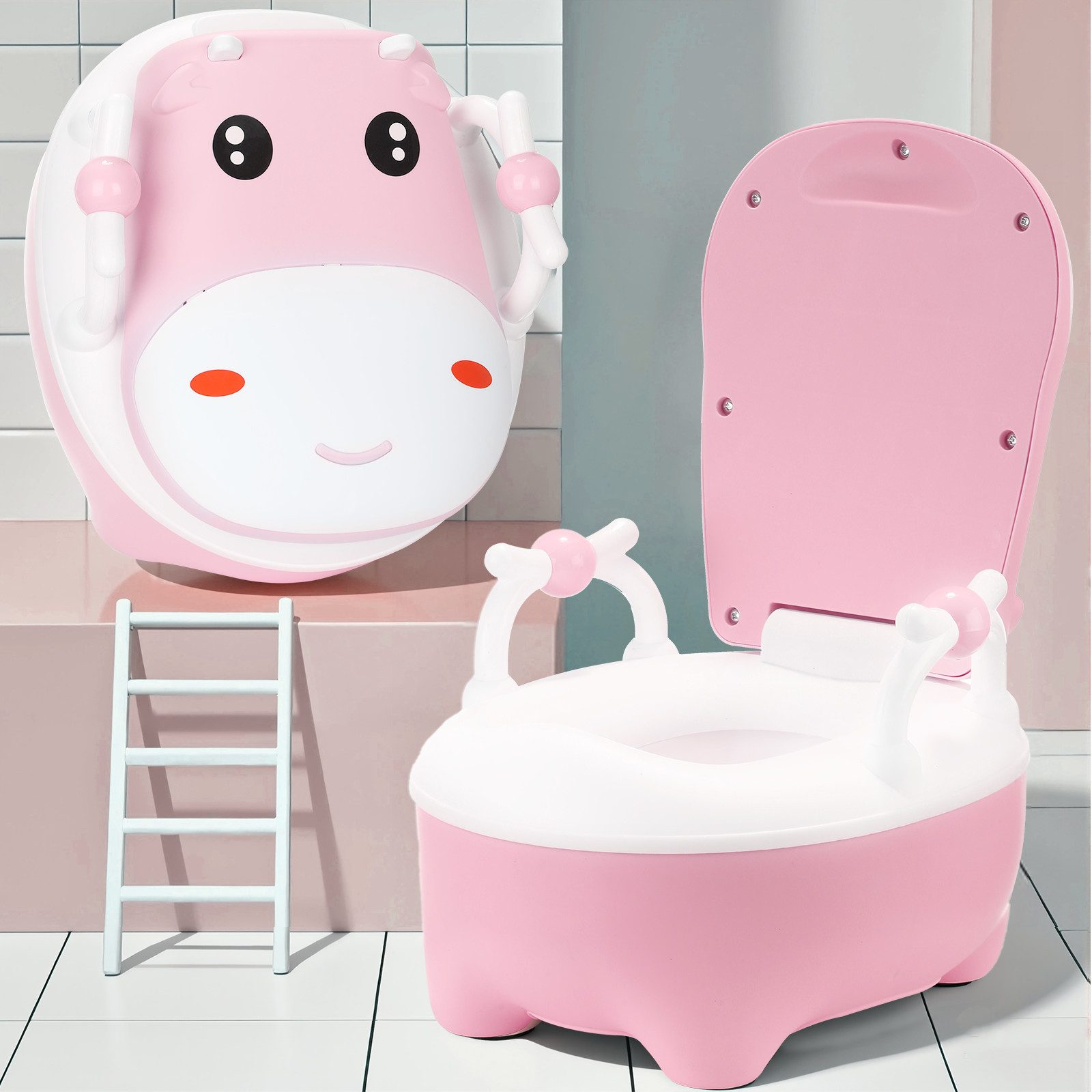 oyajia Toilettentrainer Niedlich Nilpferd Kindertoilette, Tragbare Baby Toilette, Lerntoilette, (Töpfchentraining für Babys – mit abnehmbarem Topf), abnehmbarer Toilettensitz, Meine kleine Toilette, ab 1 Jahr