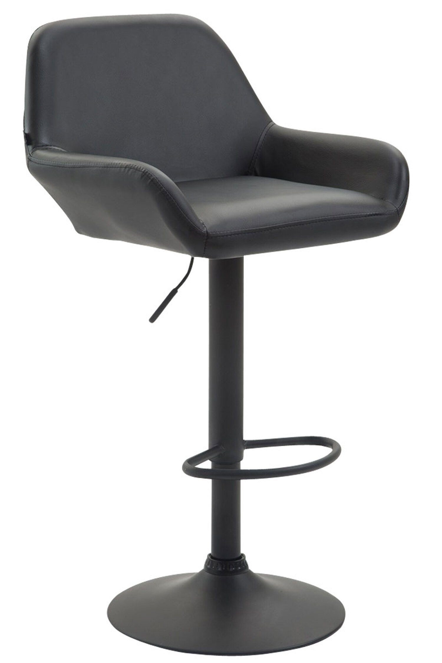 TPFLiving Barhocker Bragnum mit bequemer Rückenlehne und angenehmer Fußstütze (Barstuhl Hocker für Theke & Küche - Sitzfläche 360° drehbar), Gestell Metall schwarz matt - Sitzfläche: Kunstleder Schwarz