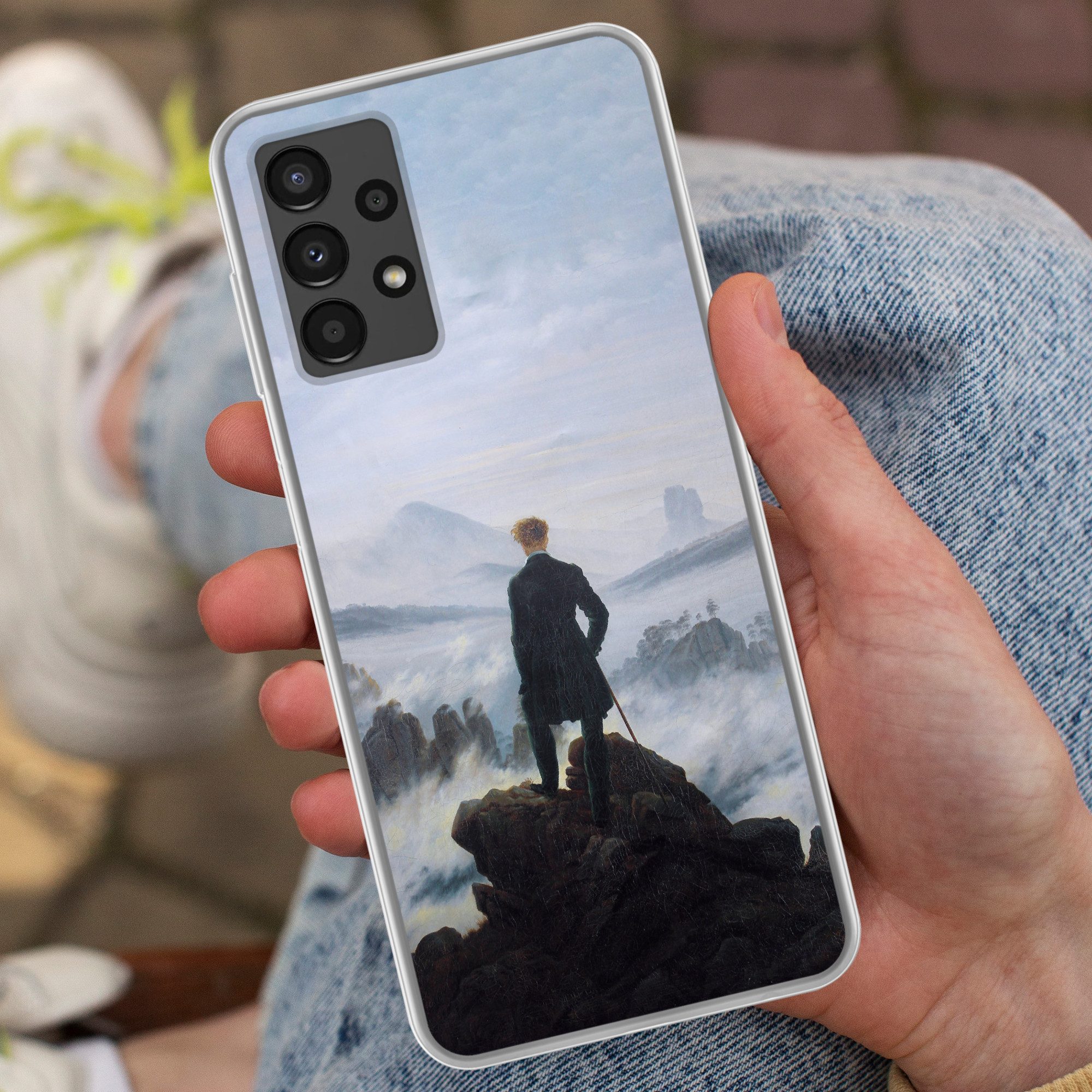 MuchoWow Handyhülle für Samsung Galaxy A13 4G Der Wanderer über dem Nebelmeer - Caspar Dav, Smartphone-Bumper, Print, Handy Schutzhülle Dünn