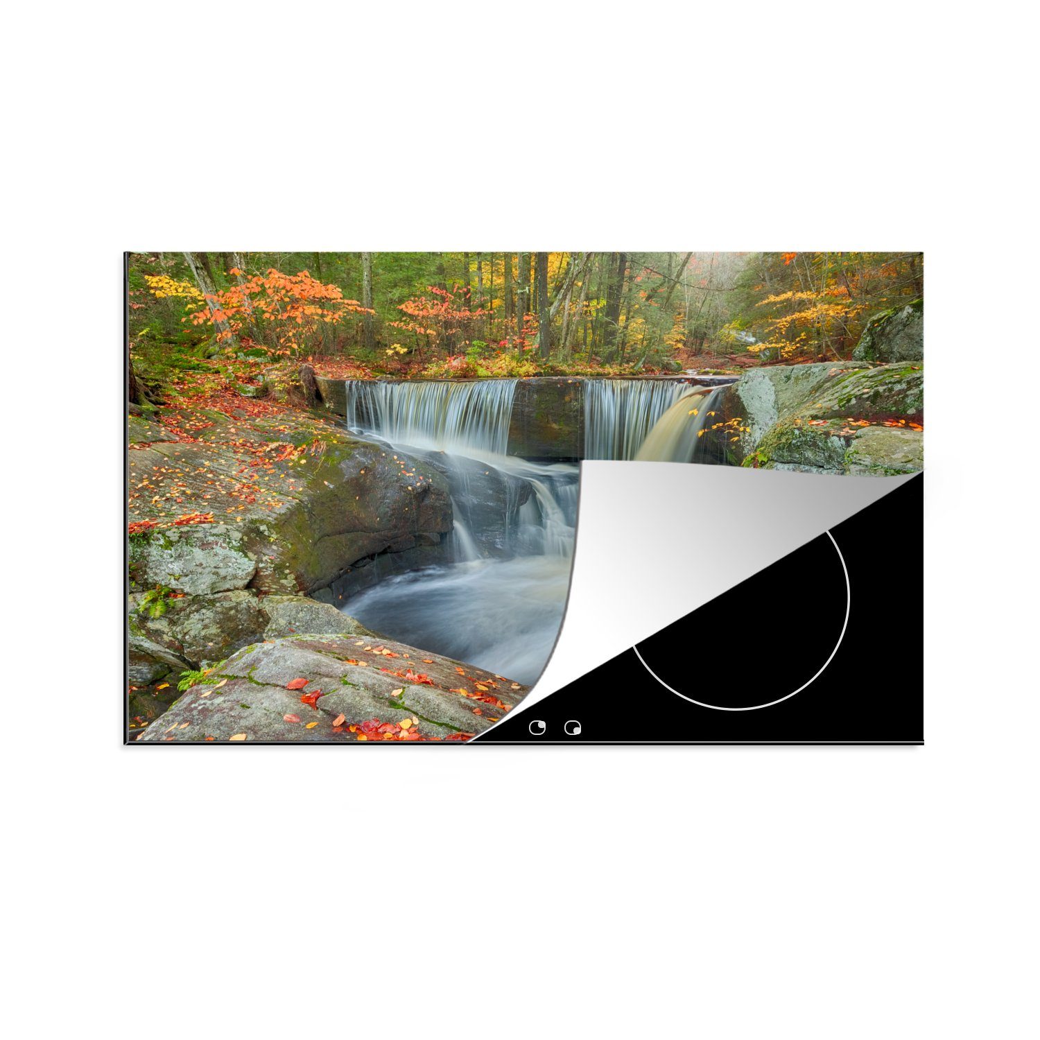 MuchoWow Herdblende-/Abdeckplatte Wasserfall in Connecticut, Vinyl, (1 tlg), 81x52 cm, Induktionskochfeld Schutz für die küche, Ceranfeldabdeckung