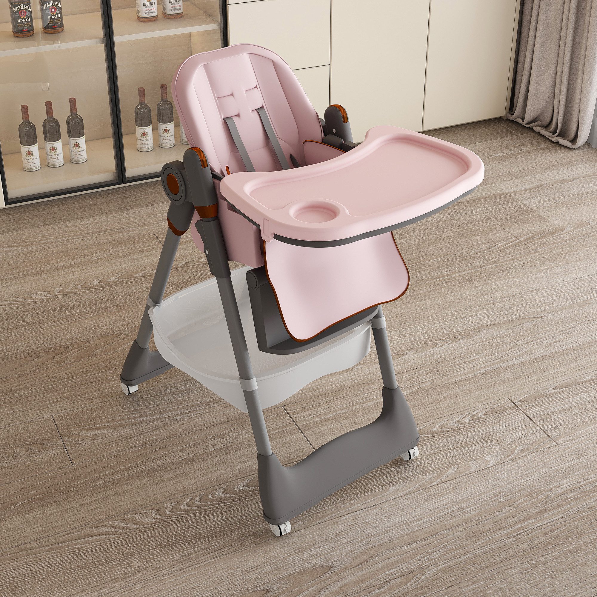 KLAM HOME Kinderklappstuhl Kinderstuhl 6-36 Monate, bis 45kg, faltbar & vielfach verstellbar (Sicherer Kinderklappstuhl mit 5-Punkt-Gurt, Feststellrädern & Tabl – Bild 4 von 5