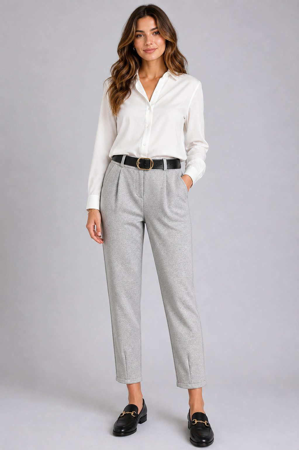 ITALY VIBES Stoffhose - elegante Hose Damen - Gratis Gürtel - Chinohose Damen - Grau - One Size / passend für Größe S - XL, mit Gratis Gürtel