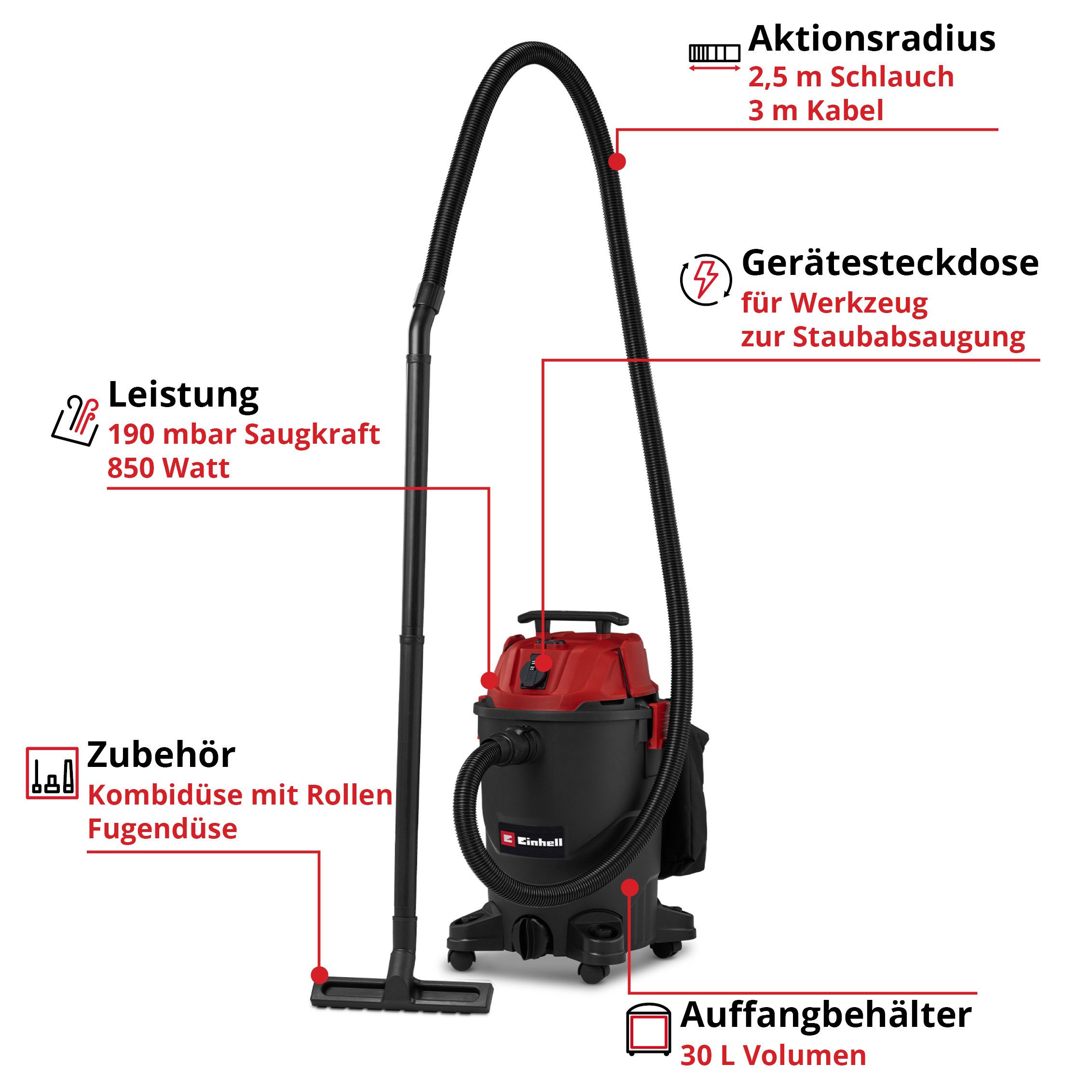 Einhell Nass-Trocken-Sauger TC-VC 3055 A, 850 W