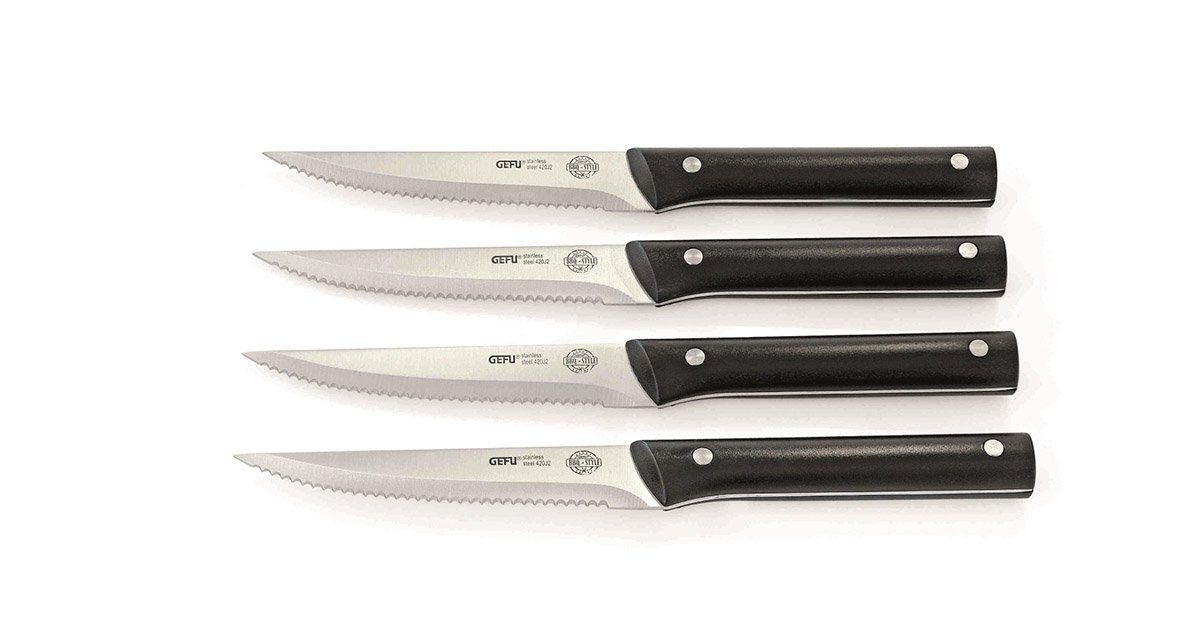 GEFU Grillbesteck-Set Steakmesser Set BBQ 4 Tlg Steak Messer Holzgriff E