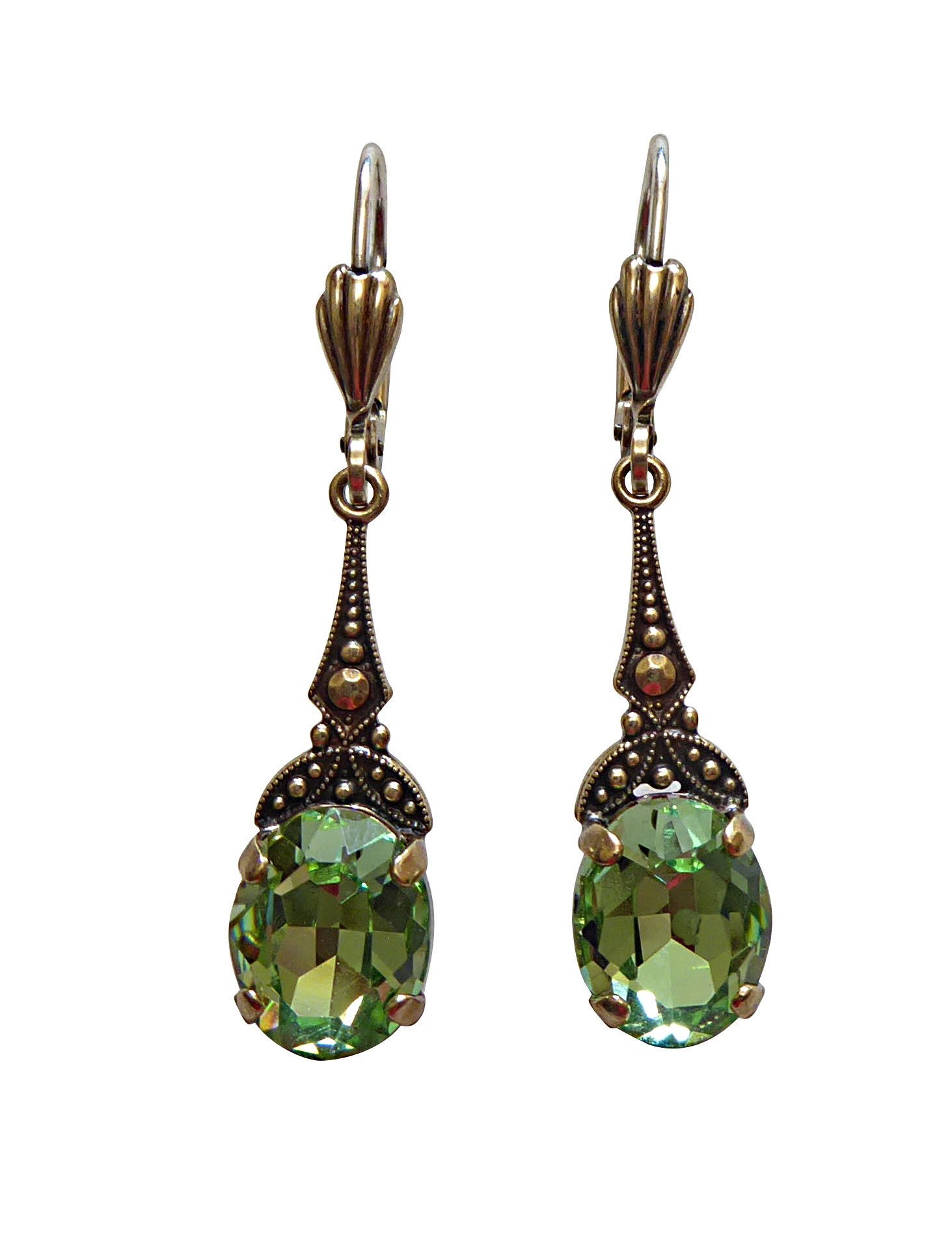 Mugello Paar Ohrhänger Bea peridot Glitzer-Ohrringe elegant festlich verspielt, Handgefertigter Modeschmuck, made in Germany