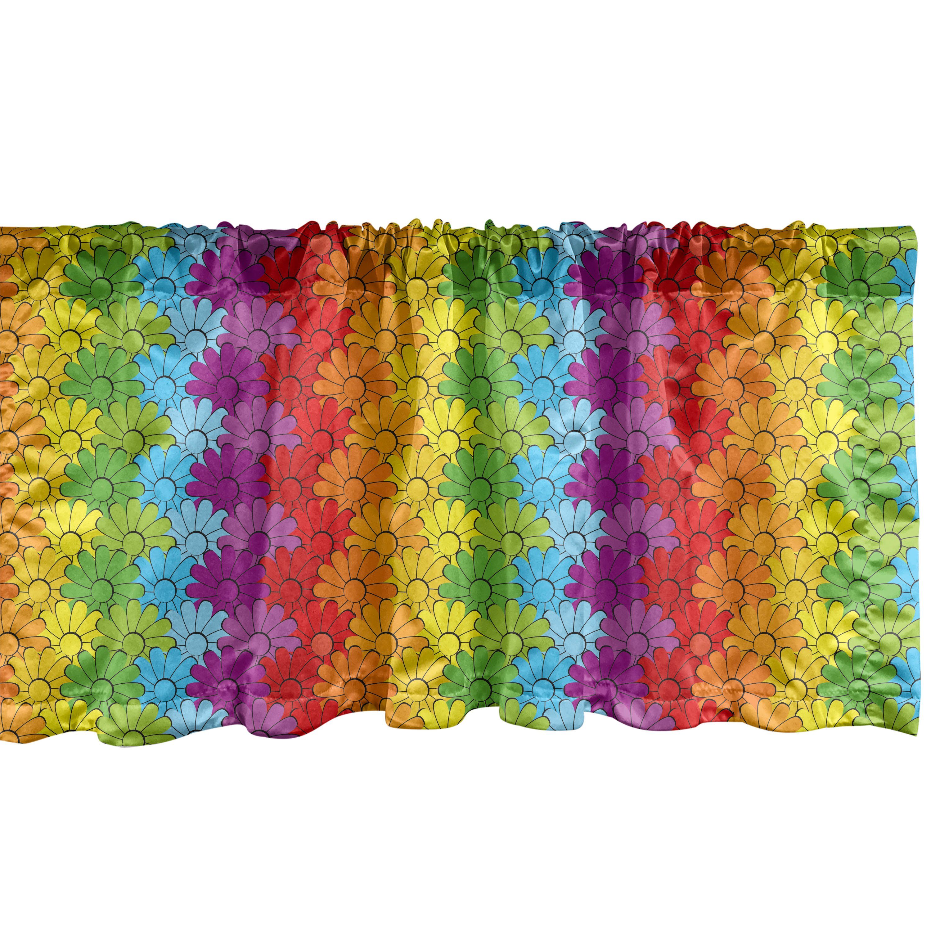 Dekor Küche Vorhang mit Regenbogen Microfaser, Abakuhaus, farbige Stangentasche, Volant Blumen Scheibengardine Blumen für Schlafzimmer