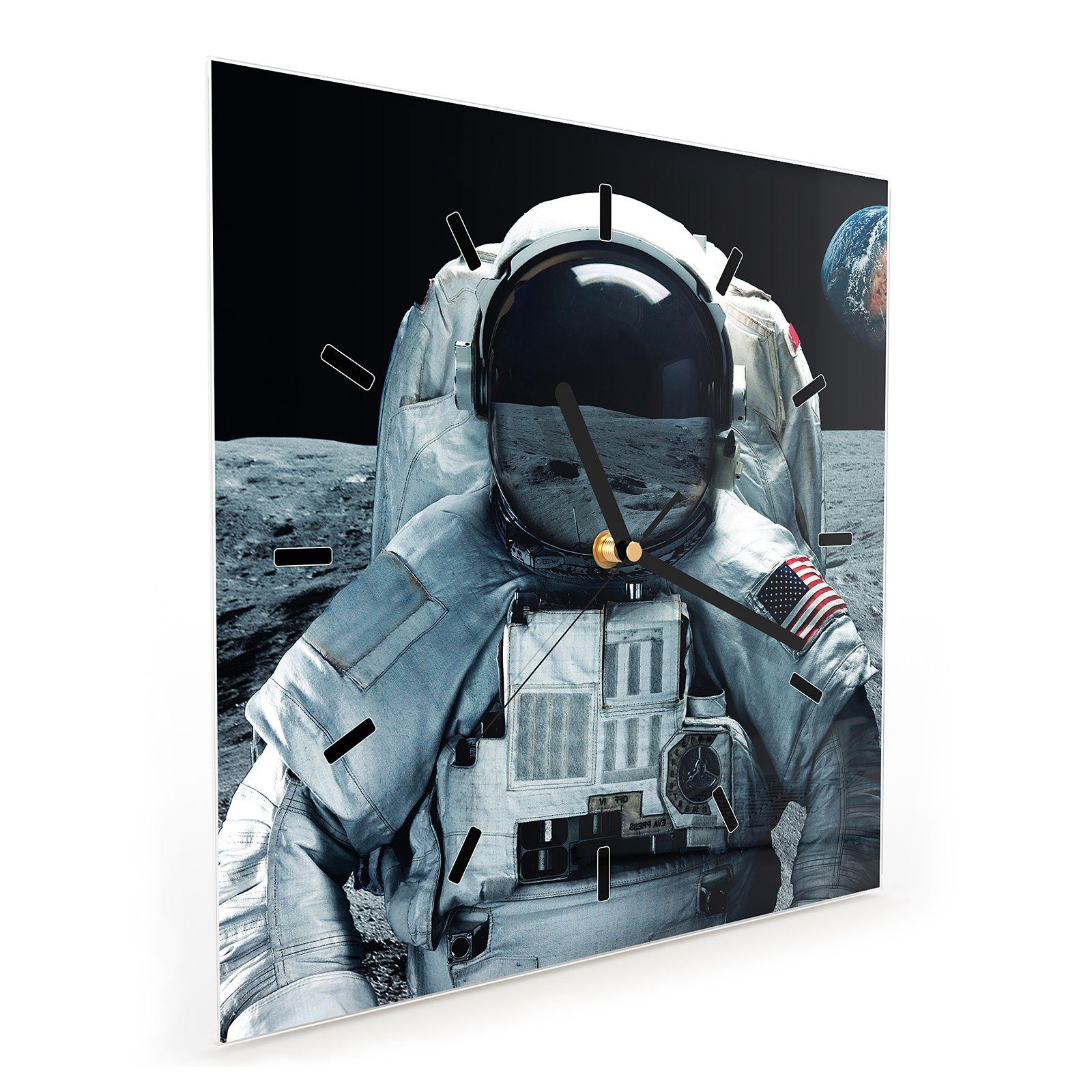 Größe Wanduhr cm 30 30 Primedeco x Motiv Wandkunst Astronaut Glasuhr Wanduhr mit