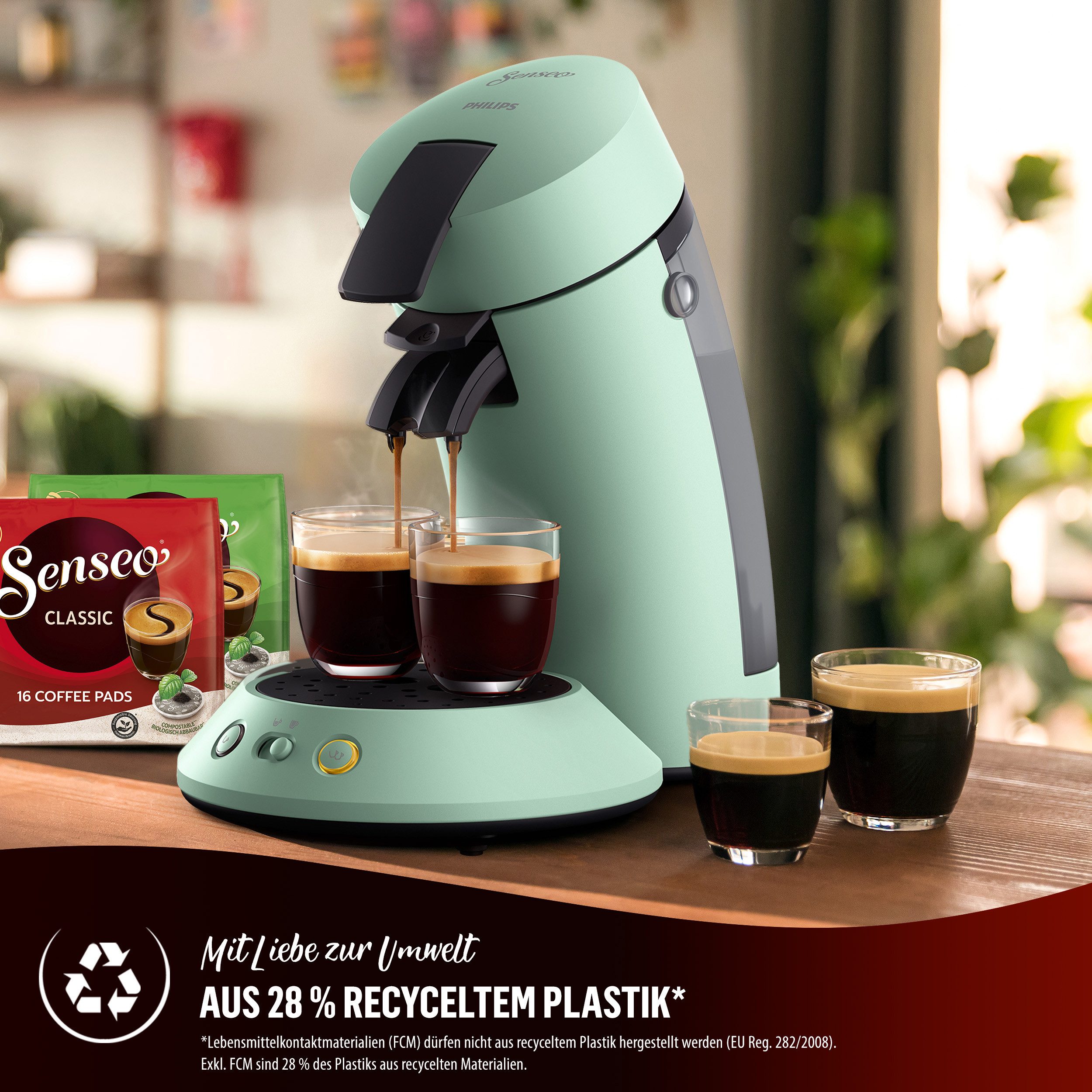 Philips Senseo Kaffeepadmaschine Original Plus CSA210/80, mit zwei Kaffee-Einstellungen, Gratis-Zugabe 1 Flüssigentkalker