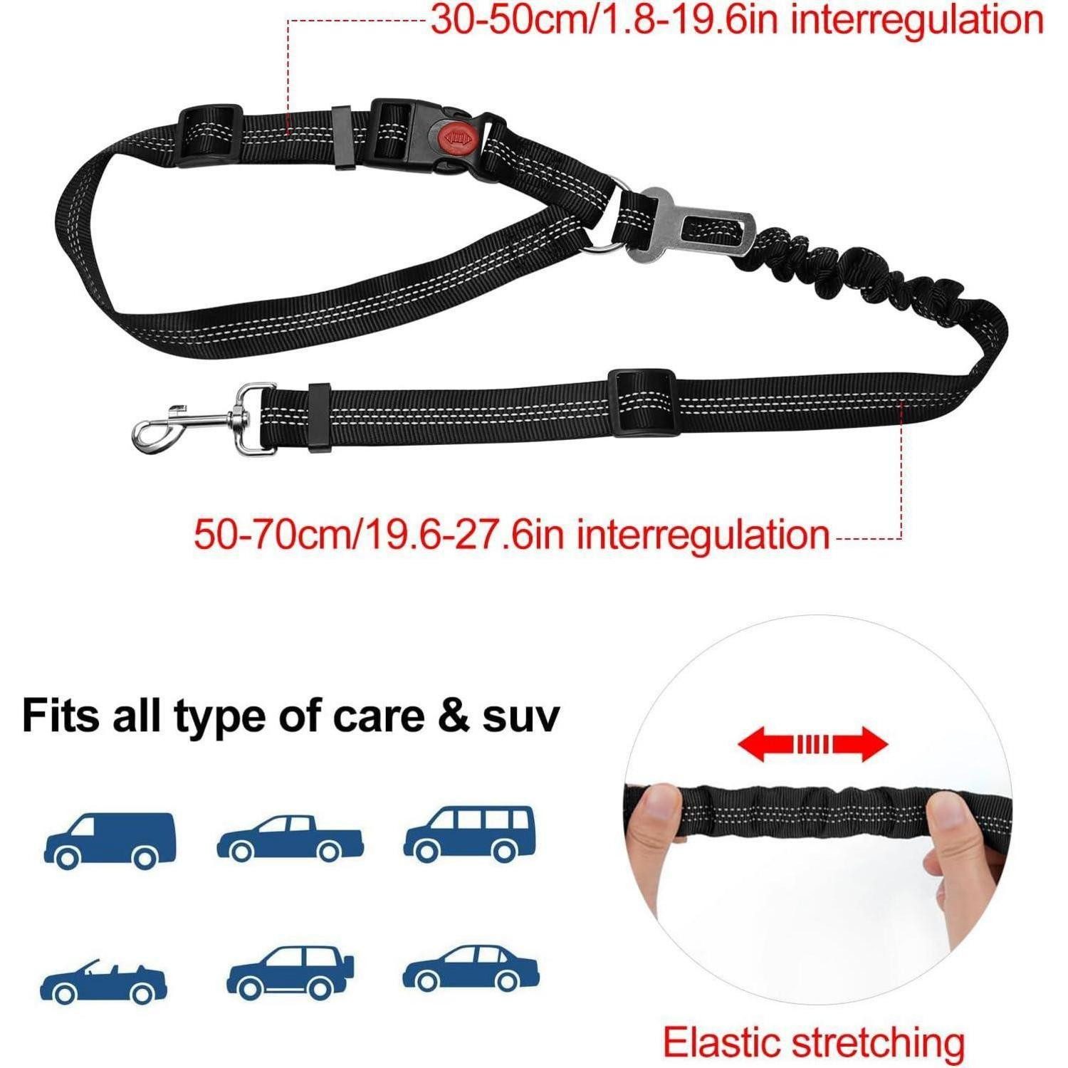LuxusKollektion Autohundegeschirr Hundegurt verstellbar Ruckdämpfer elastisch 2er Auto Schwarz und Rot