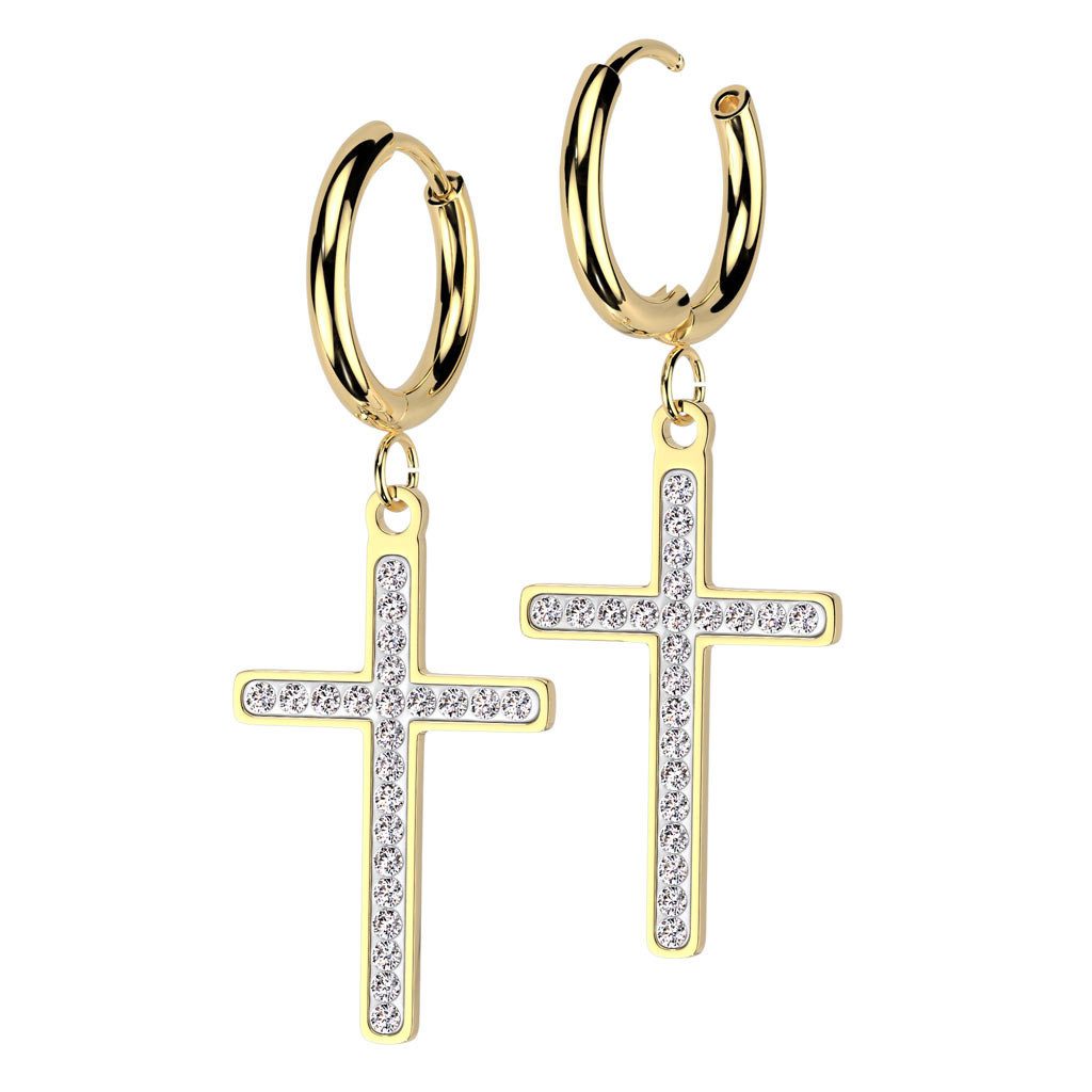 Order & Smile Schmuck Paar Ohrhänger Creolen Kreuz Ohrringe aus Edelstahl mit Zirkonia