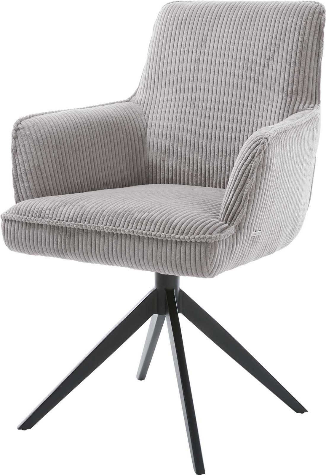 DELIFE Polsterstuhl Heira-Flex, mit Armlehnen Kreuzgestell breit Schwarz Cord Silbergrau 360° drehbar
