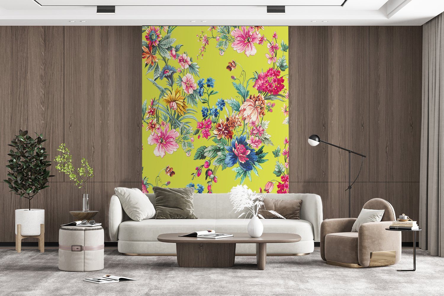 Wohnzimmer, (3 Pastell, für bedruckt, MuchoWow Wandtapete Tapete St), - Montagefertig Fototapete Blumen Farben Vinyl Matt, -