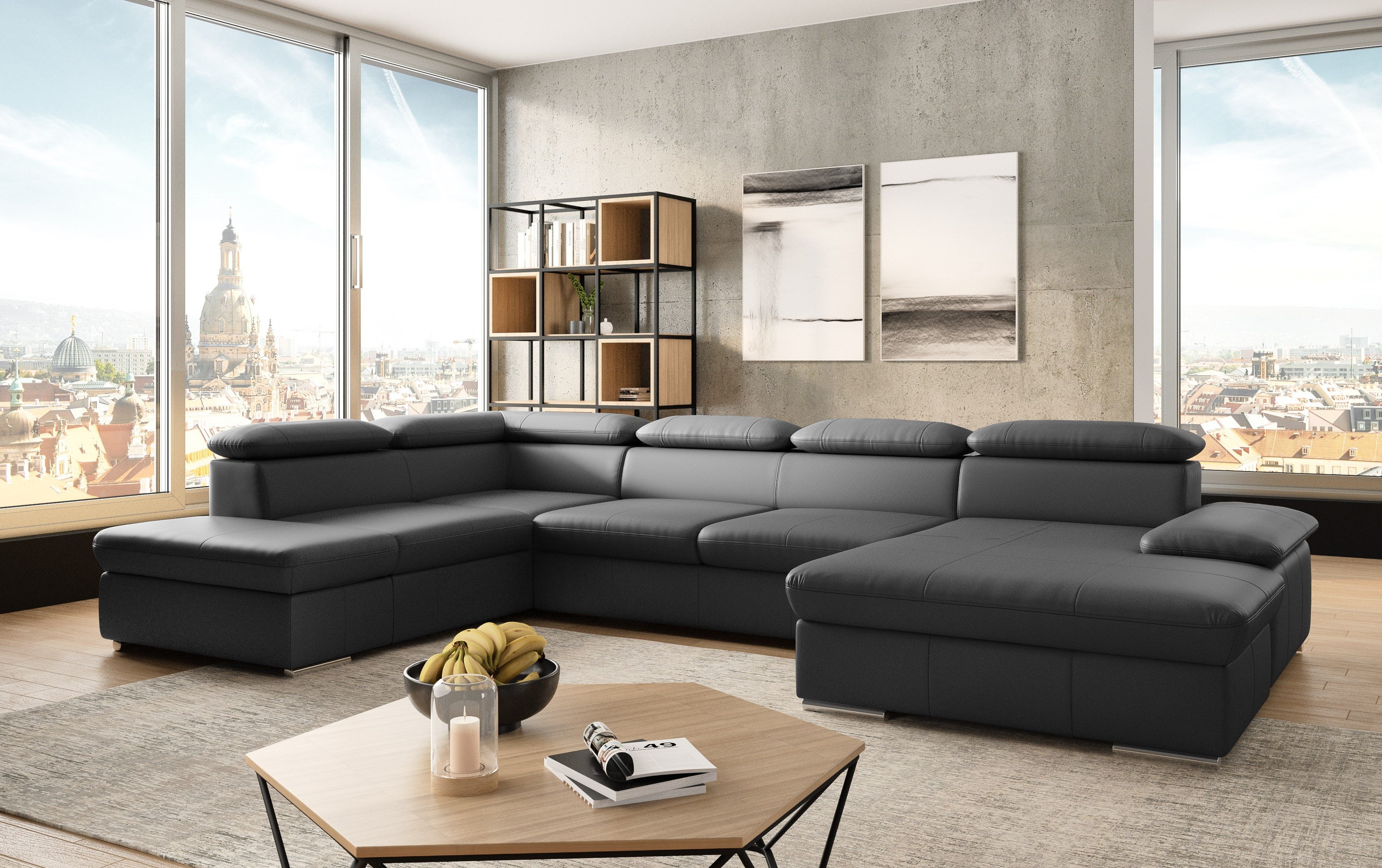 sit&more Wohnlandschaft Valantine U-Form, B: 349 cm, mit Arm- & Kopfteilverstellung, optional mit Bettfunktion