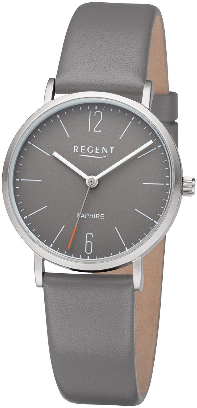 Regent Quarzuhr Regent Damen Armbanduhr Analog, Damen Armbanduhr rund,  extra groß (ca. 32mm), Lederarmband