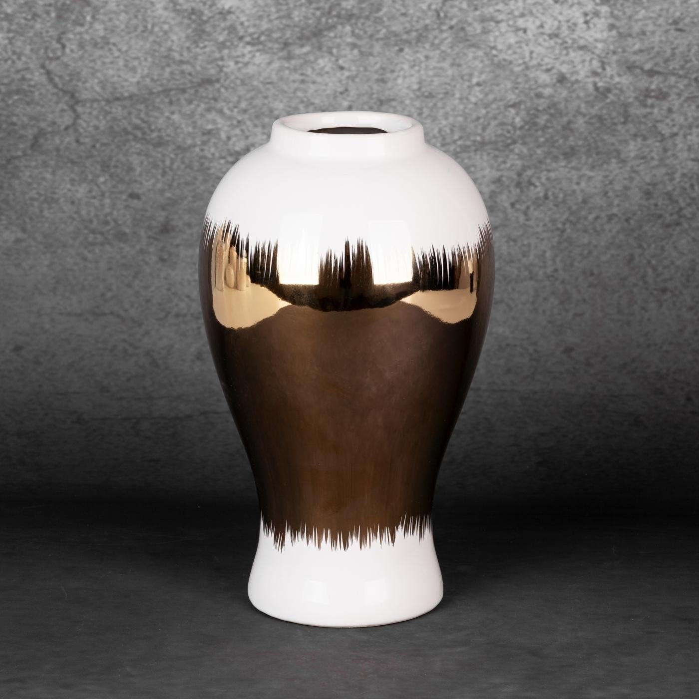 Eurofirany Dekovase TALA-Keramikvase (1 Vase) Schattierungsmotiv mit weiß-goldenem