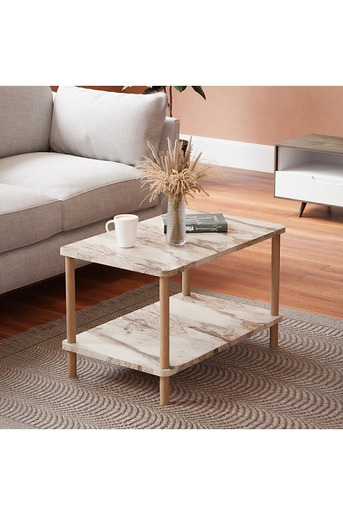 en.casa Couchtisch, Couchtisch, mit Zeitungsfach 44 x 70 cm Spanplatte Weiß 89866741