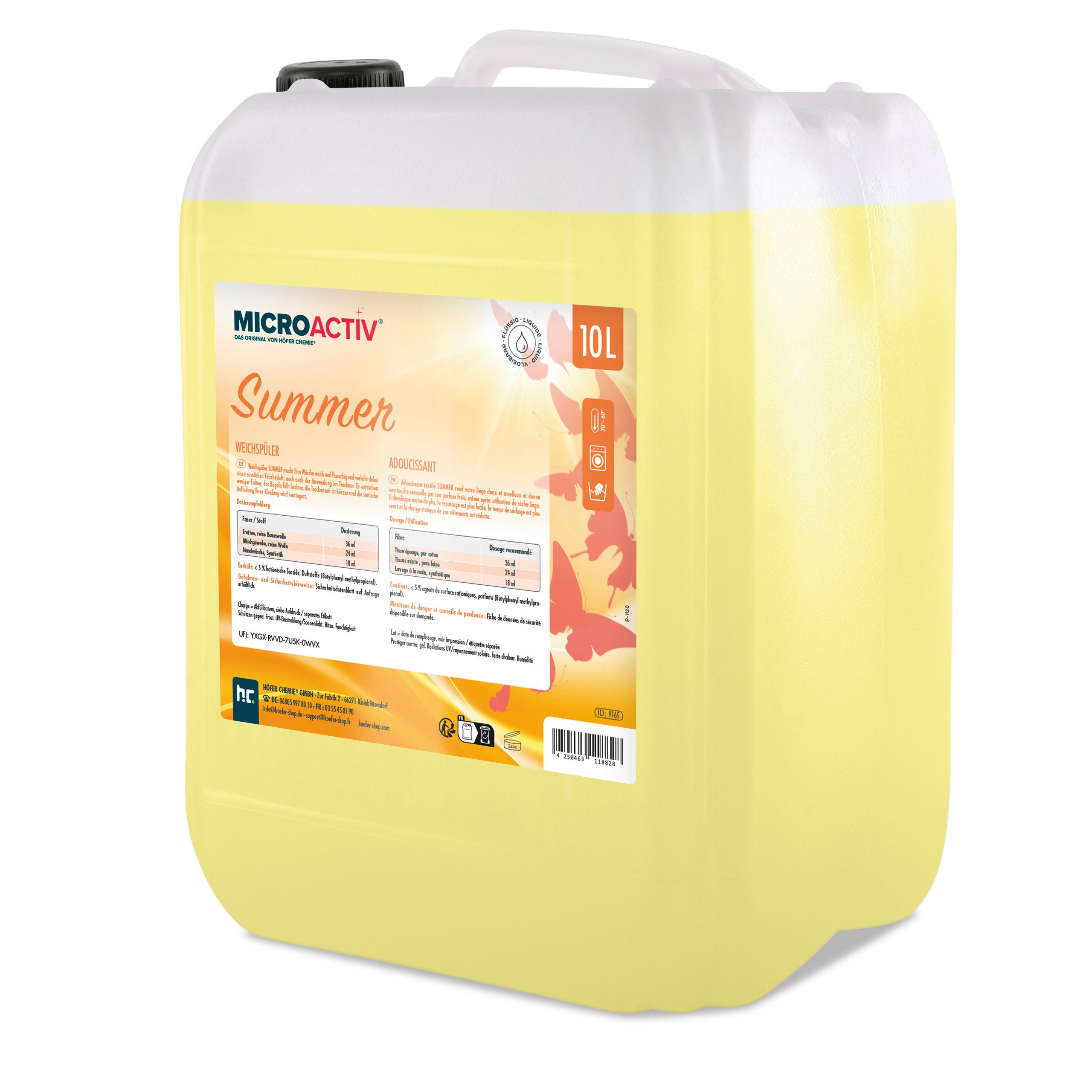Höfer Chemie GmbH 10 L Microactiv® Weichspüler Summer Grundreiniger (Weiche Wäsche mit frischem Duft)