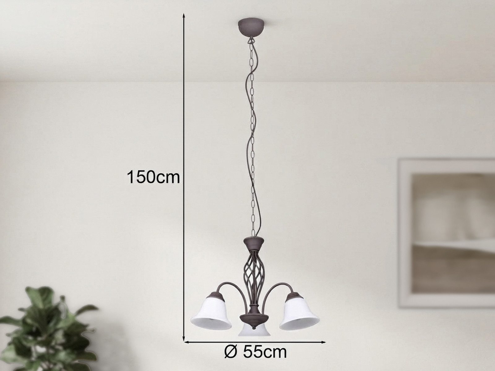 TRIO Leuchten LED Pendelleuchte dreiflammig Ø 55cm inkl. E14 LEDs, LED wechselbar, Warmweiß, große Landhausstil Esstisch-Lampe, Esszimmerlampe hängend – Bild 3 von 5