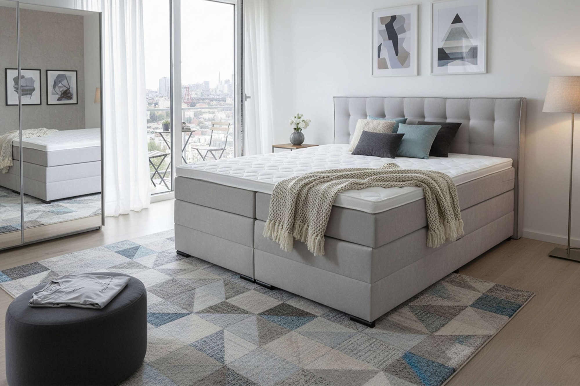 Home affaire Boxspringbett Köln, Doppelbett, Polsterbett, Federkernbett, Komforbett, 160, 180 cm, inkl. Topper, zwei Bettkästen, Taschen-Federkernmatratze, Härtegrad 3