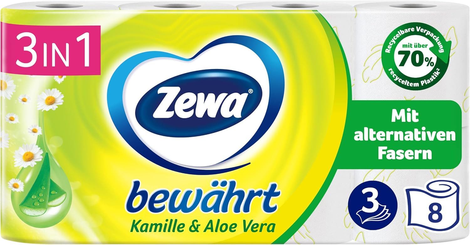 ZEWA Drucker- und Kopierpapier 3x Zewa Toilettenpapier bewährt Kamille & Aloe Vera 3-lagig 16 Rollen