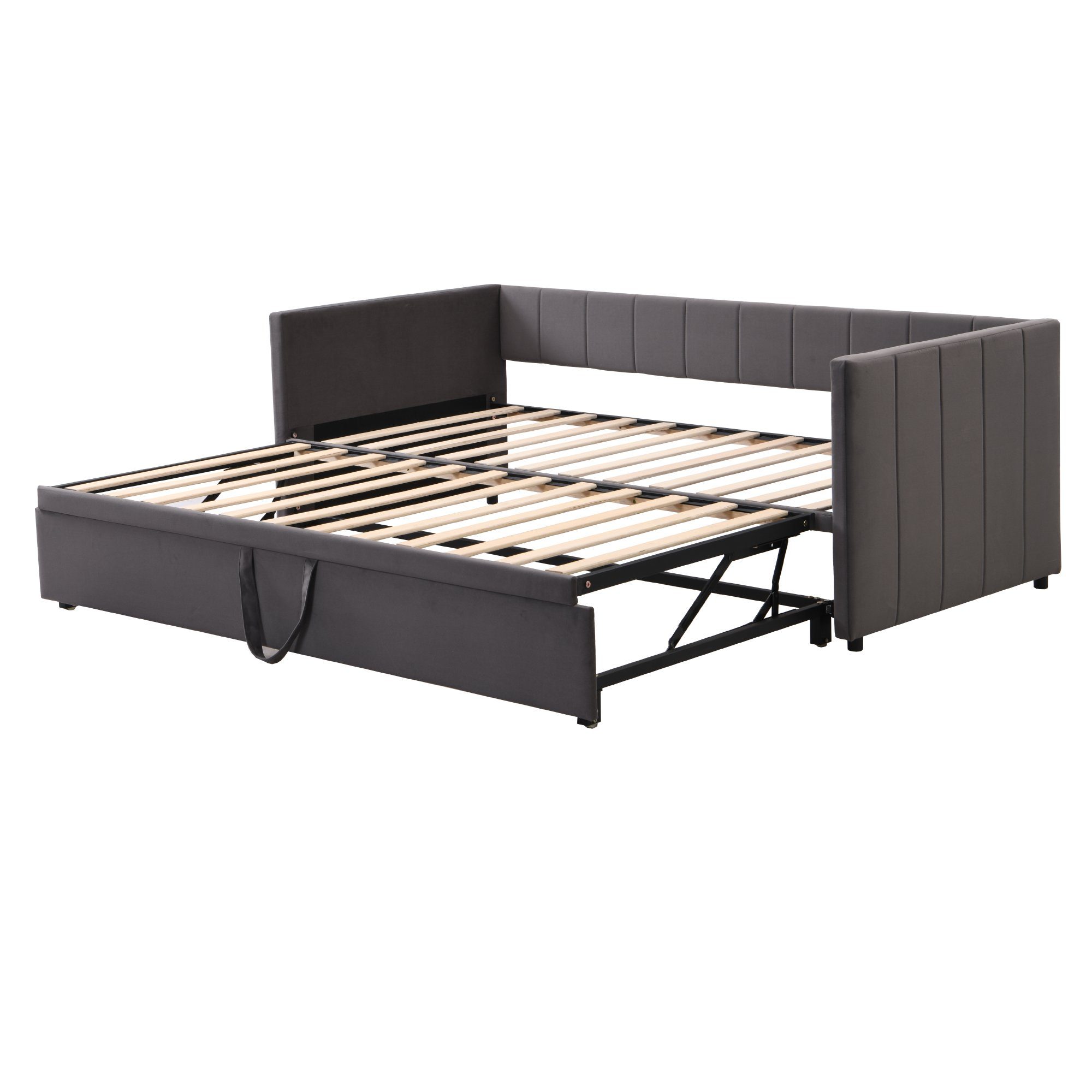 Merax Daybett Schlafsofa ausziehbar mit Lattenrost, Funktionsbett mit Samtbezug, Polsterbett mit zwei Liegeflächen 90/180x200 cm