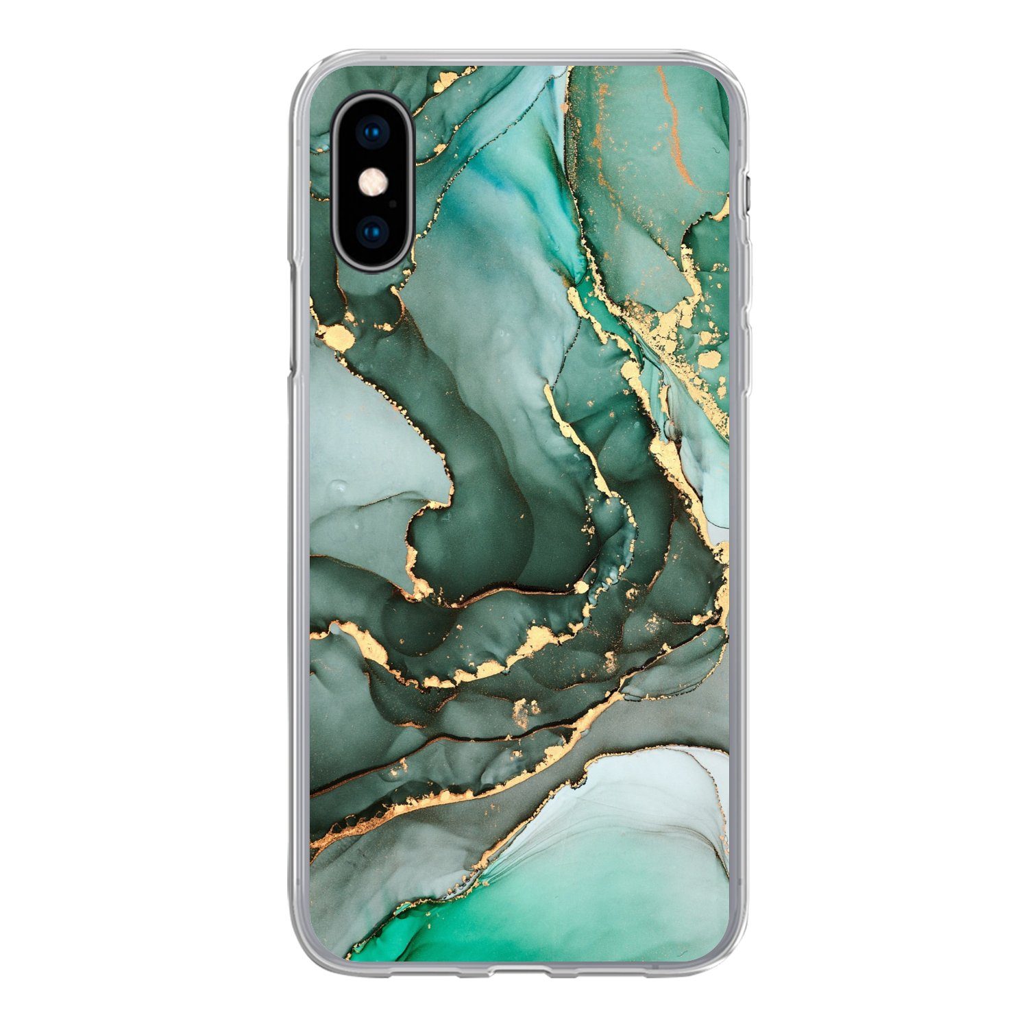 MuchoWow Handyhülle für Apple iPhone X Gold - Marmor - Grün - Luxus - Marmoroptik - Grau, Smartphone-Bumper, Print, Handy Schutzhülle Dünn