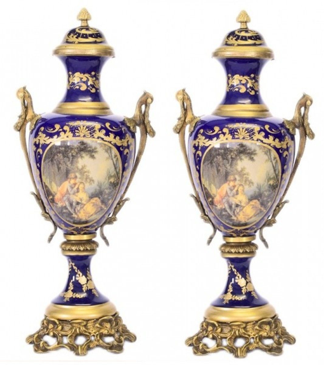 Casa Padrino Dekoobjekt Barock Porzellan Pokal Set Hellblau / Gold B26 H63 cm (2 Stück) - Grand Decor - Hotel Dekoration