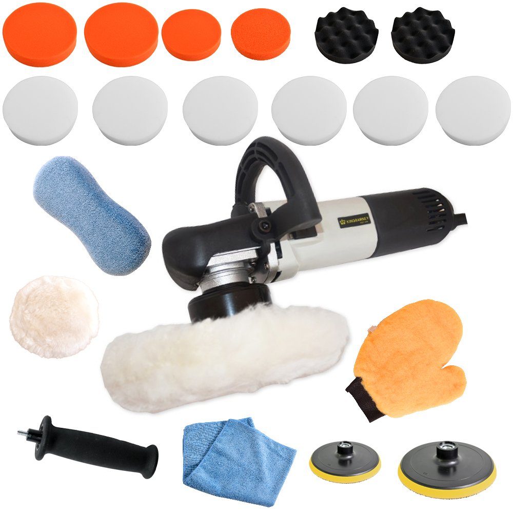 Duke-Handel Exzenter Poliermaschine Polierer Autopolierer Schleifmaschine 710 W 8mm Hub (Set 2), 2500 min. U/min, 6800 max. U/min, (Set, 22 tlg., inkl. umfangreiches Polier- und Schleifzubehör), ohne Akku und Ladegerät, Poliermaschine für Rechts- und Link