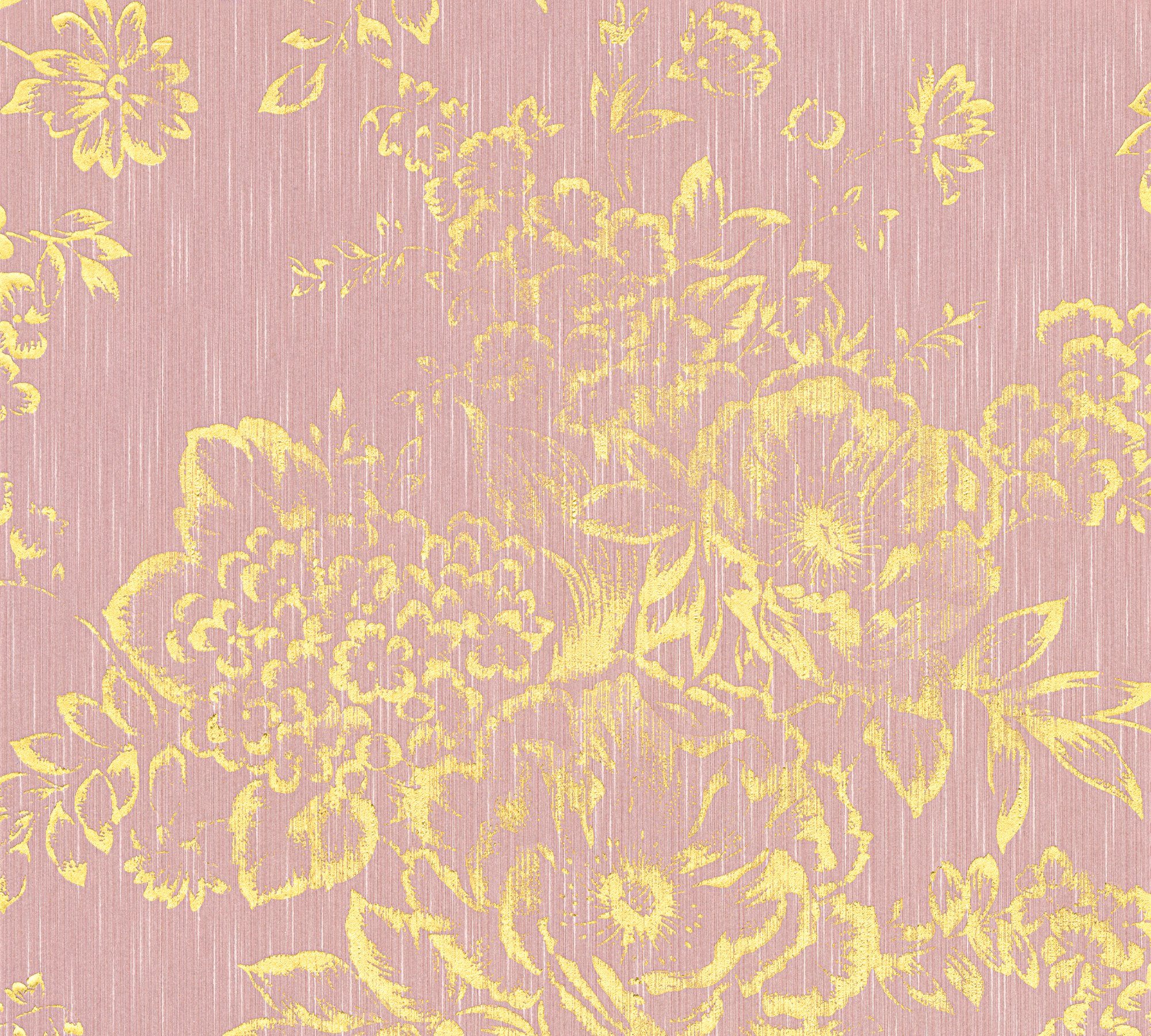 glänzend, samtig, floral, Metallic Silk, Textiltapete Architects Création Barocktapete matt, Tapete gold/rosa Paper Blumen A.S.