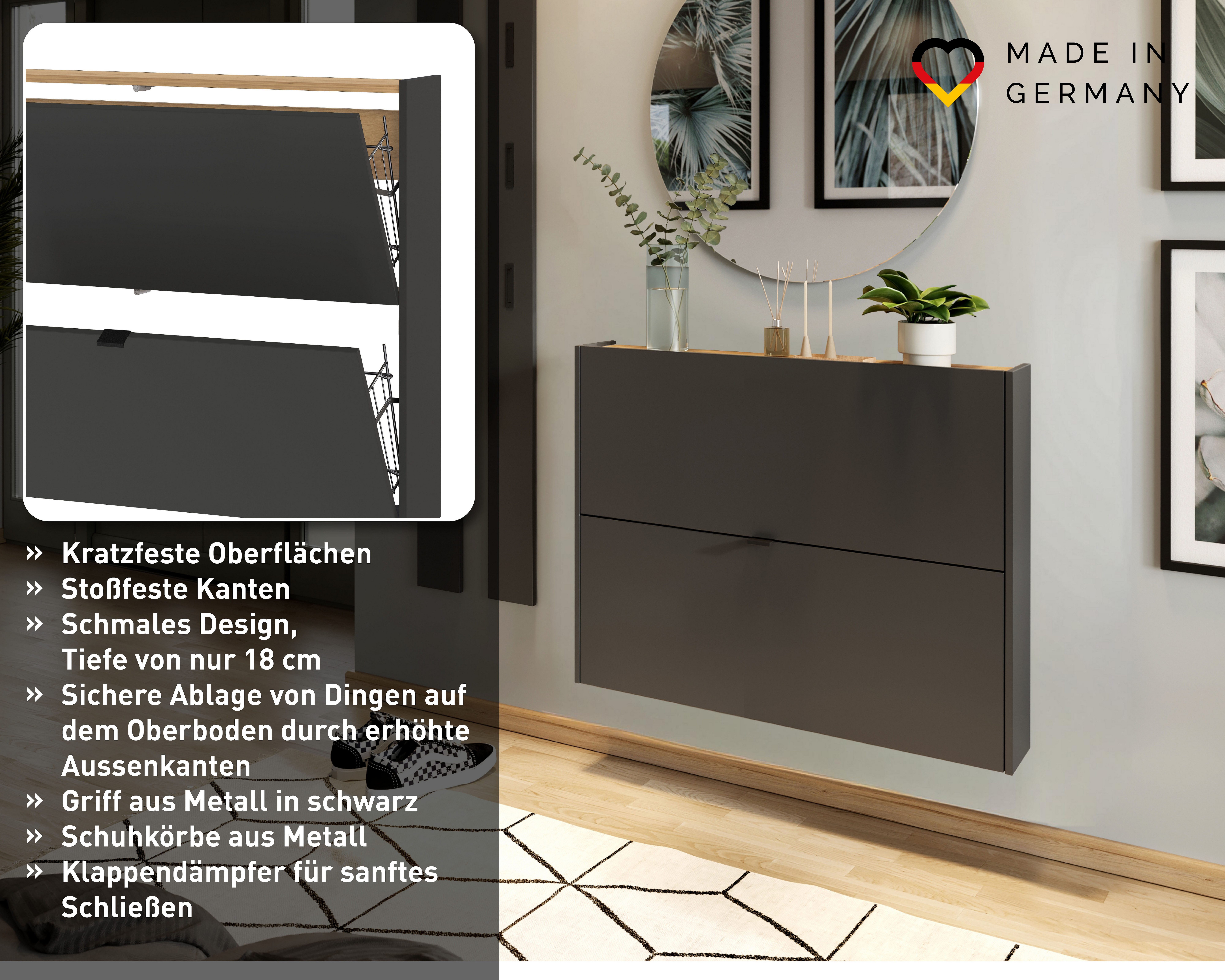 GERMANIA Garderoben-Set GW-Ameca, (3-St), Garderoben-Set bestehend aus Schuhschrank, Spiegel & Garderobenpaneel