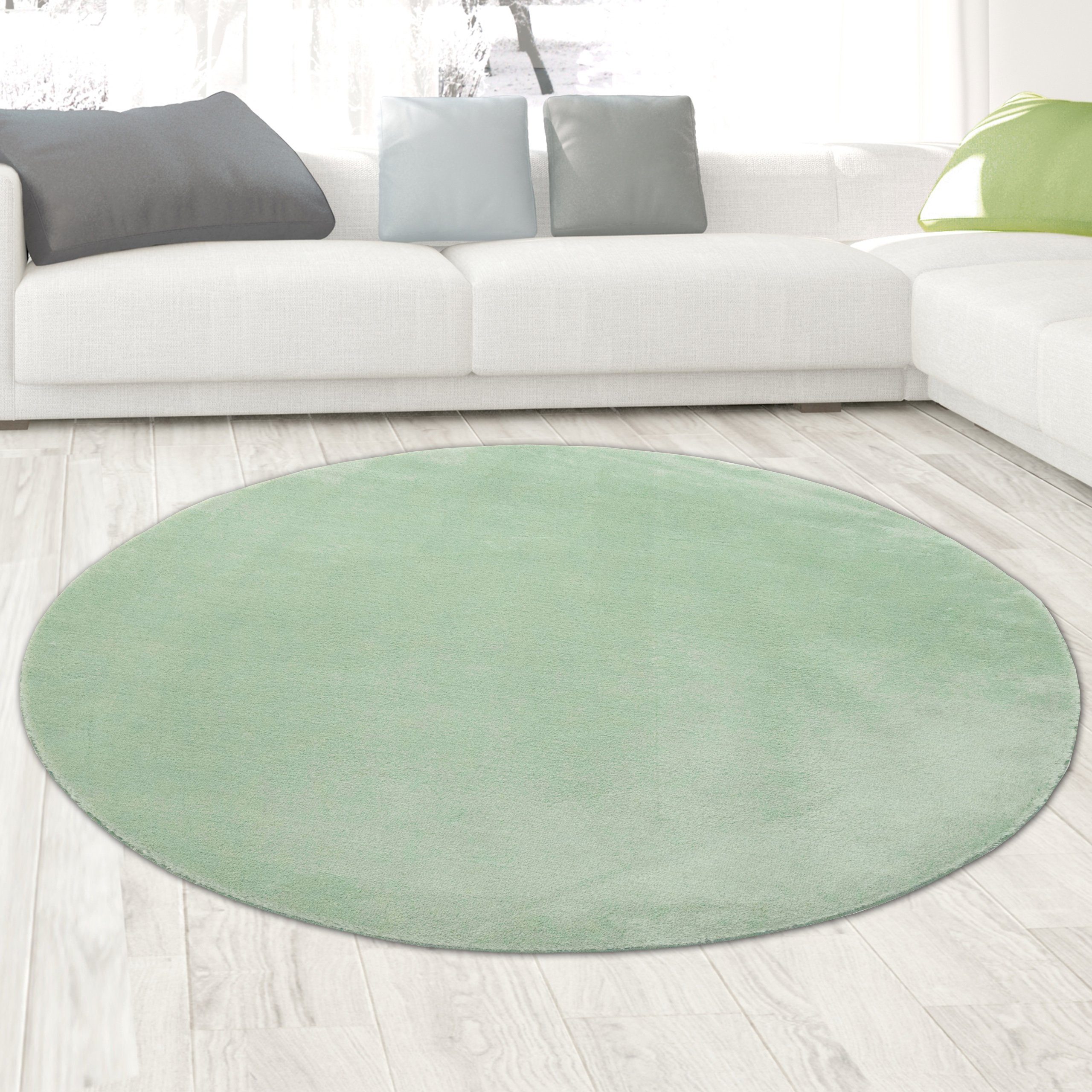 Teppich Wohnzimmer Shaggy Teppich mit weichem Hochflor in grün, Carpetia, rund, Höhe: 18 mm