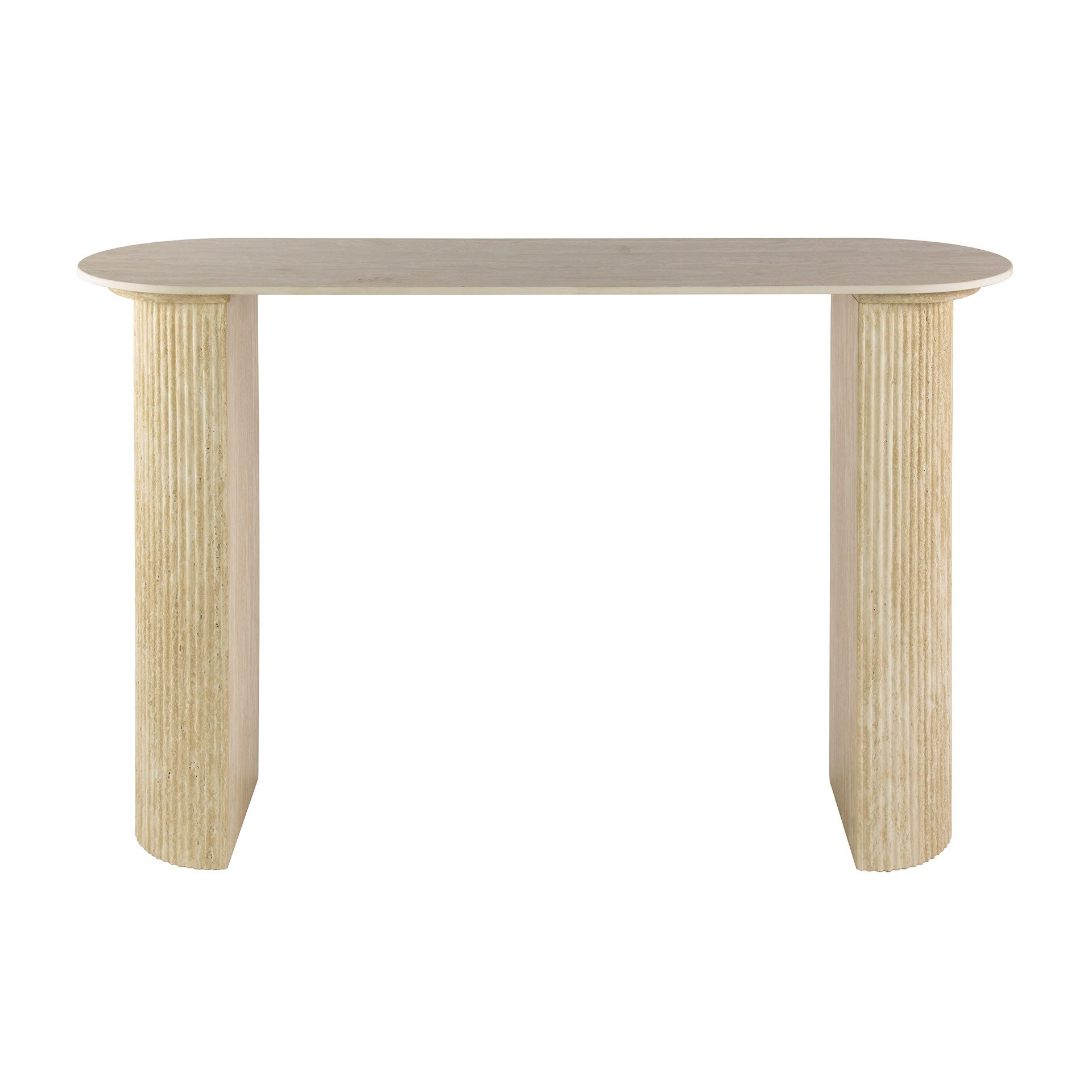 Maison ESTO Konsole VELANO Konsolentisch 120 cm Travertinoptik mit Keramikplatte Flurtisch, Organisch geformtes Säulengestell – Bild 4 von 4