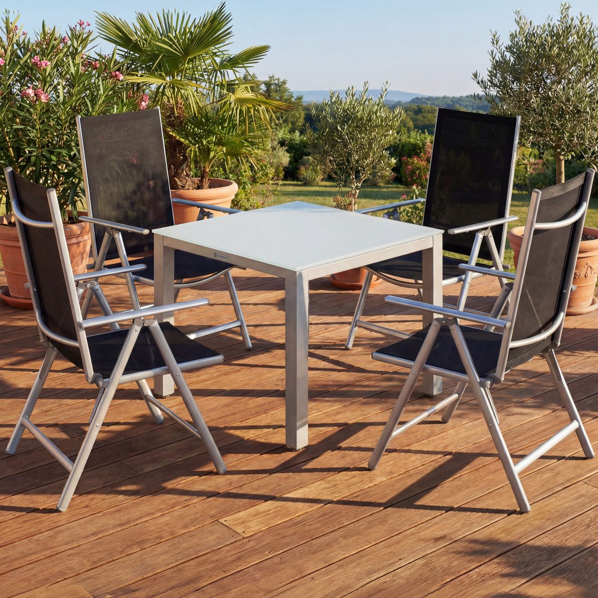 Casaria Garten-Essgruppe Bern, (5-tlg), Aluminium 5mm Sicherheitsglas Stühle Klappbar Verstellbar Wetterfest