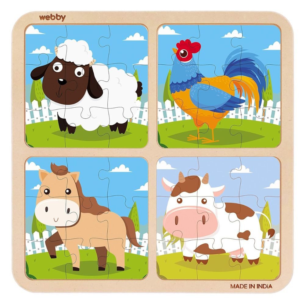 Webby Toys Puzzle 4-in-1 Holzpuzzle – 36 Teile – Lernspiel für Kleinkinder, 35 Puzzleteile, Sicheres, umweltfreundliches Holz für interaktives Spielen