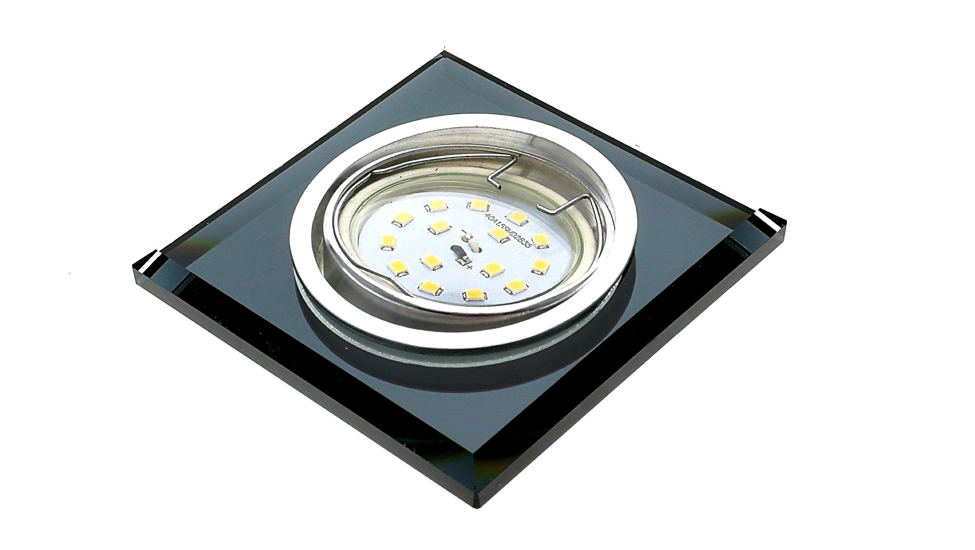 TRANGO LED Einbauleuchte, 1er Set 6736S-01GU5WAK LED Deckenstrahler *CRYSTAL* aus handgeschliffenem Schwarzglas & Alu inkl. 1x 5 Watt GU10 LED Leuchtmittel 3000K warmweiß, Einbauspots, Deckenleuchte, Deckenspots, Badleuchte
