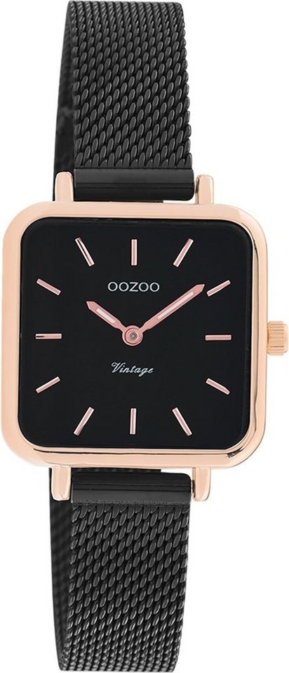OOZOO Quarzuhr Oozoo Damen Armbanduhr Vintage Series, Damenuhr rechteckig,  klein (26x26mm) Metall, Mesharmband, Casual-Style, Oozoo Uhr